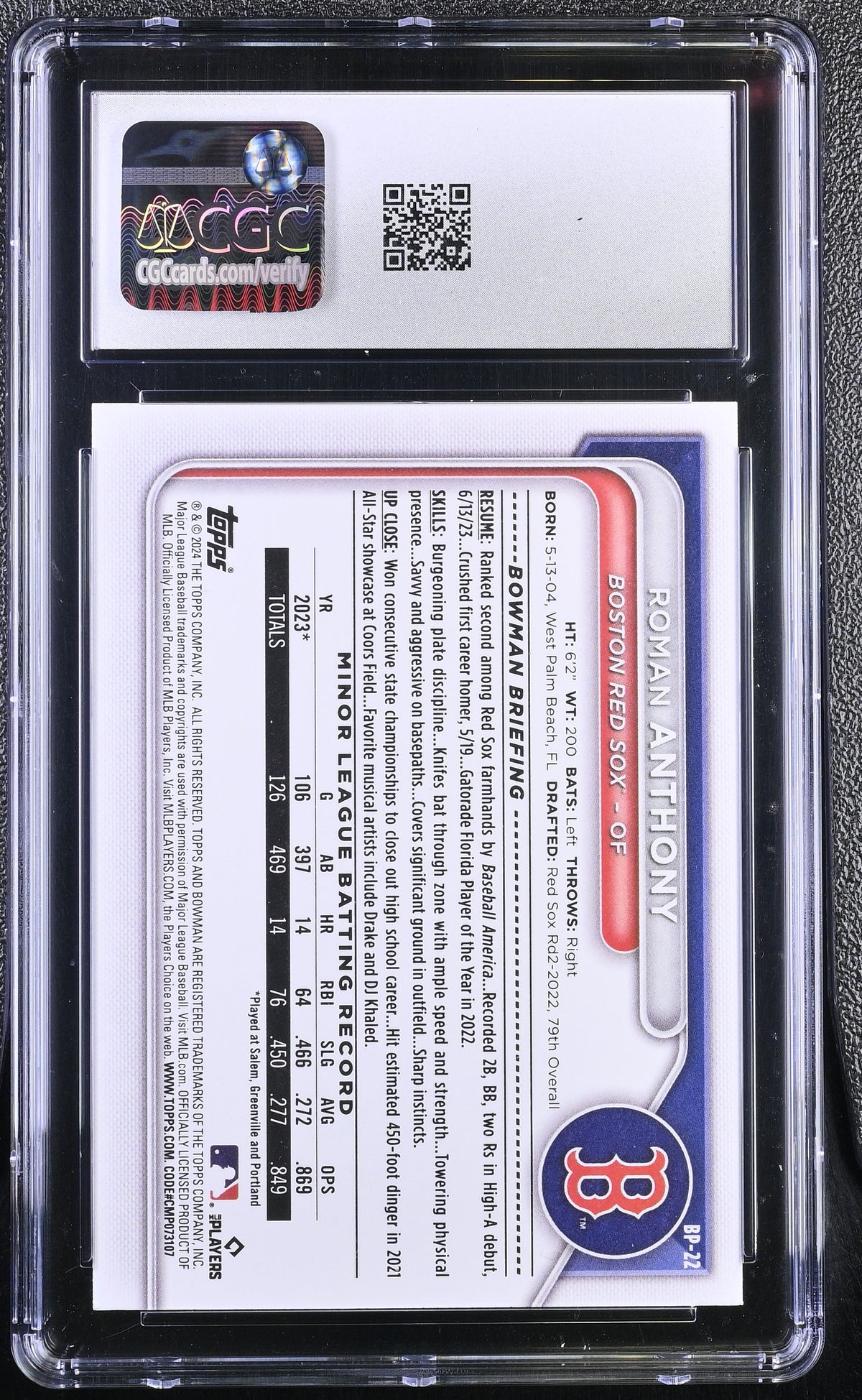 2024 Bowman Roman Anthony Rookie Prospects #BP-22 CGC 10 Boston Red Sox