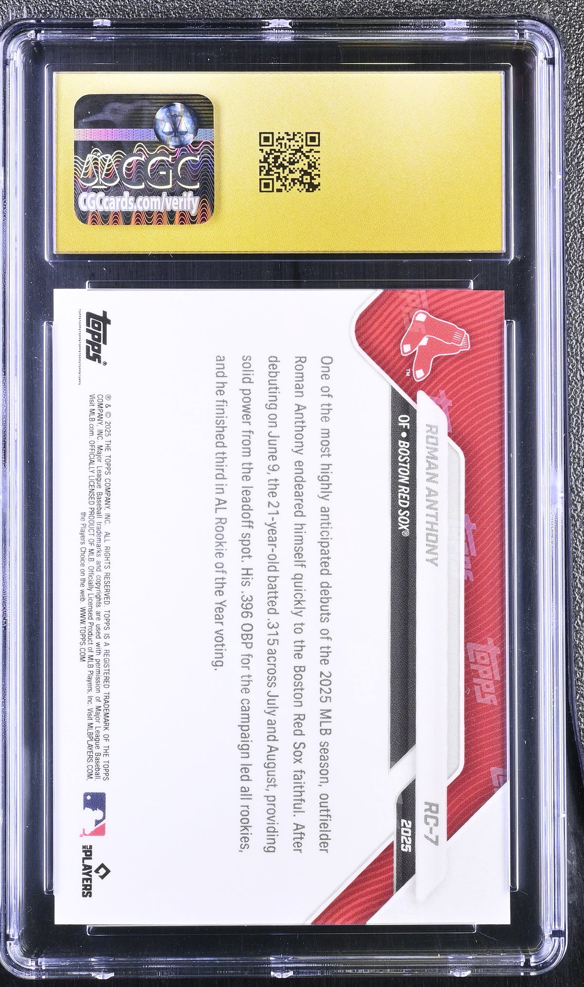 2025 Topps Now Roman Anthony Rookie Rookie Cup #RC-7 CGC 10 Pristine Red Sox