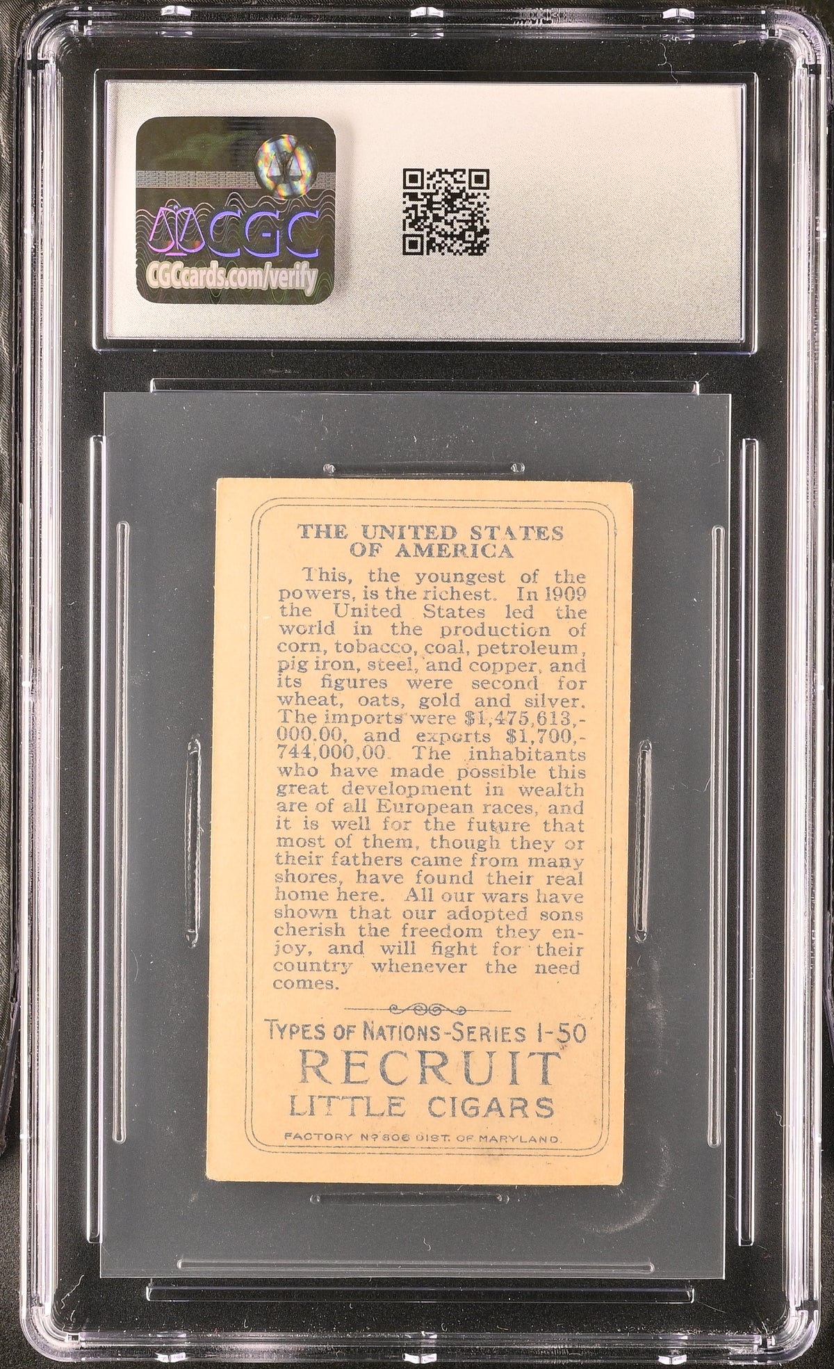 1911 Other Non-Sports Types Of Nations United States of America CGC 3