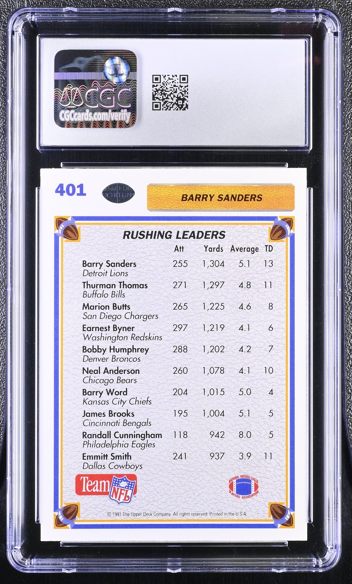 1991 Upper Deck Barry Sanders #401 CGC 9.5 Detroit Lions