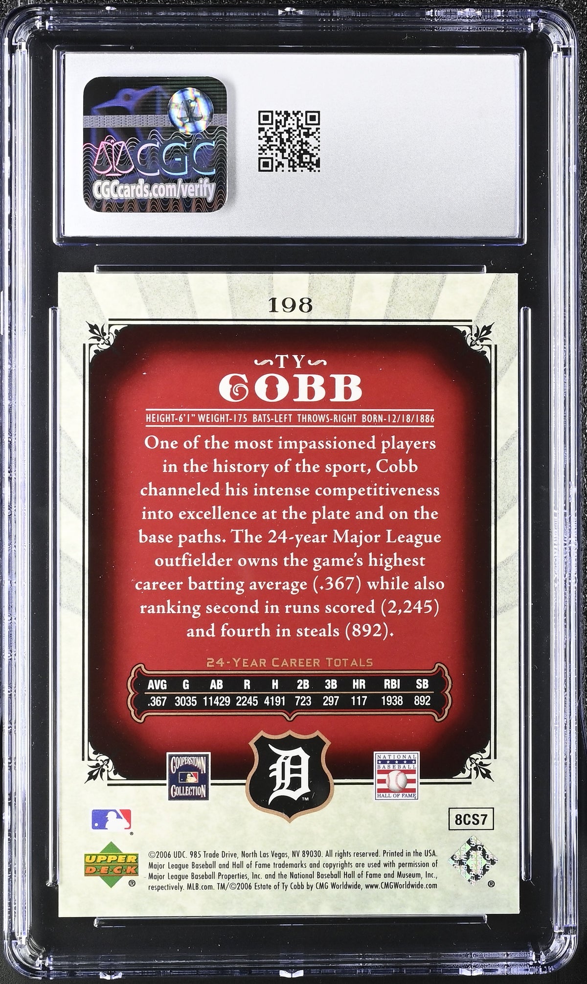 2006 SP Legendary Cuts Ty Cobb /99 #198 CGC 9.5 Detroit Tigers