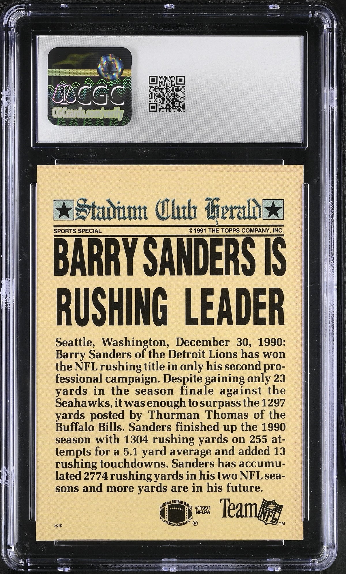 1991 Stadium Club Charter Member Barry Sanders CGC 9.5 Detroit Lions
