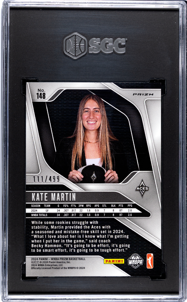 2024 Panini Prizm Wnba Kate Martin Pulsar /499 Rookie #148 SGC 10 Las Vegas Aces