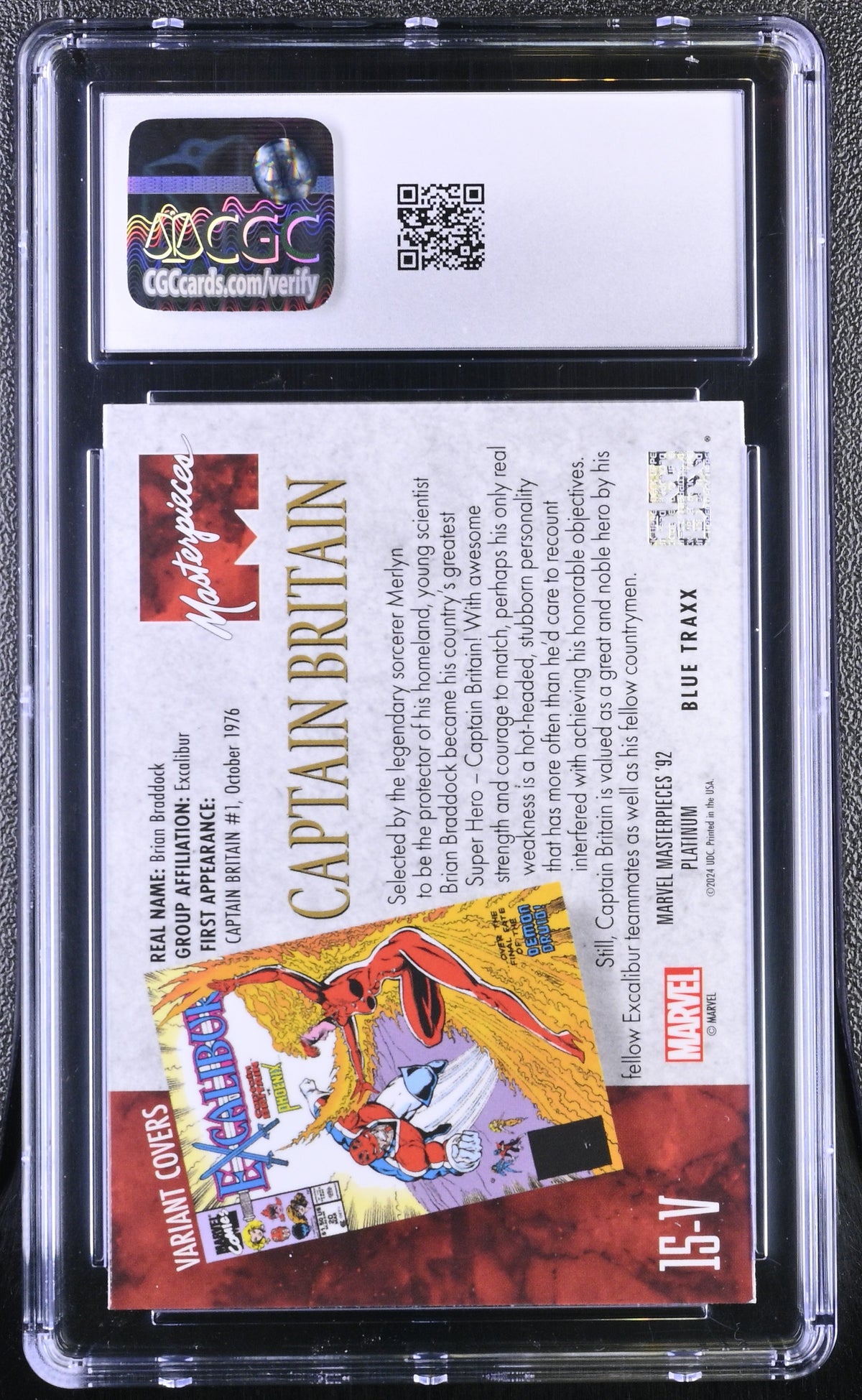 2024 Marvel Masterpieces '92 Captain Britain #15-V Variant Blue Traxx CGC 9.5