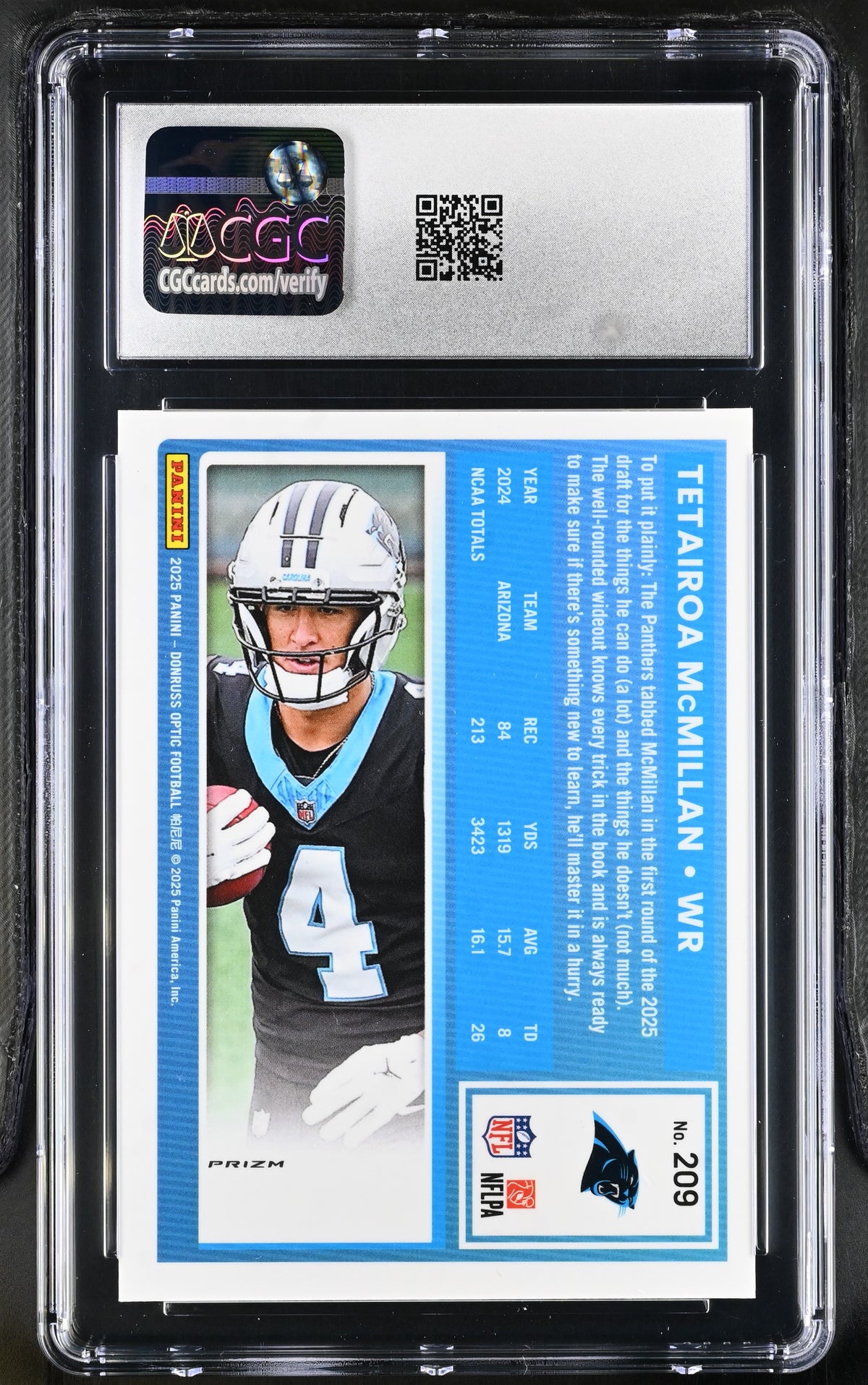 2025 Donruss Optic Tetairoa McMillan Purple Shock Rookie #209 CGC 9.5 Panthers