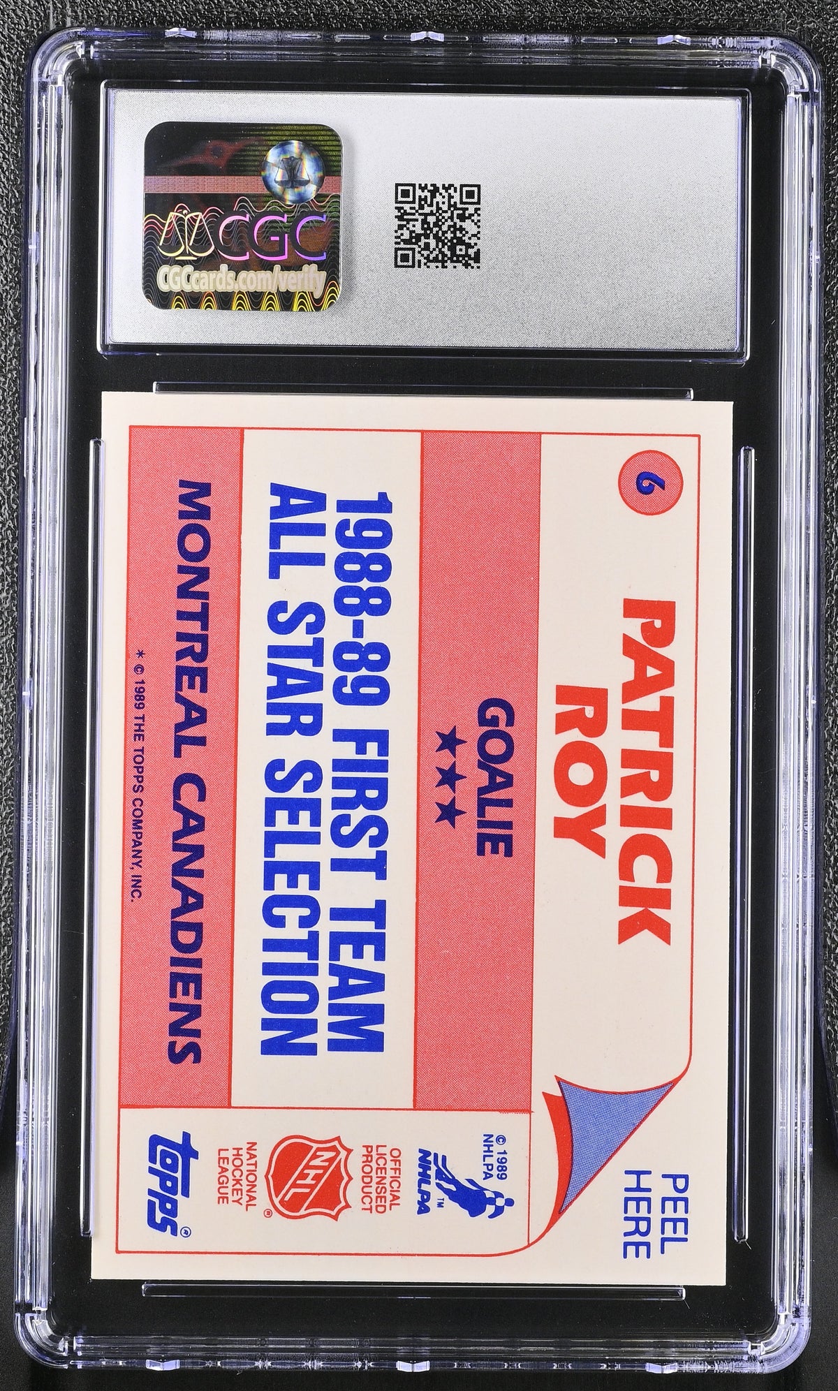 1989-90 Topps Stickers Patrick Roy #6 CGC 8 Montreal Canadiens