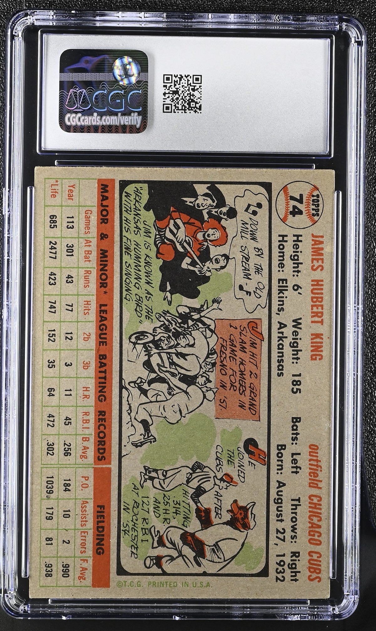 1956 Topps Jim King Gray Back #74 CGC 5