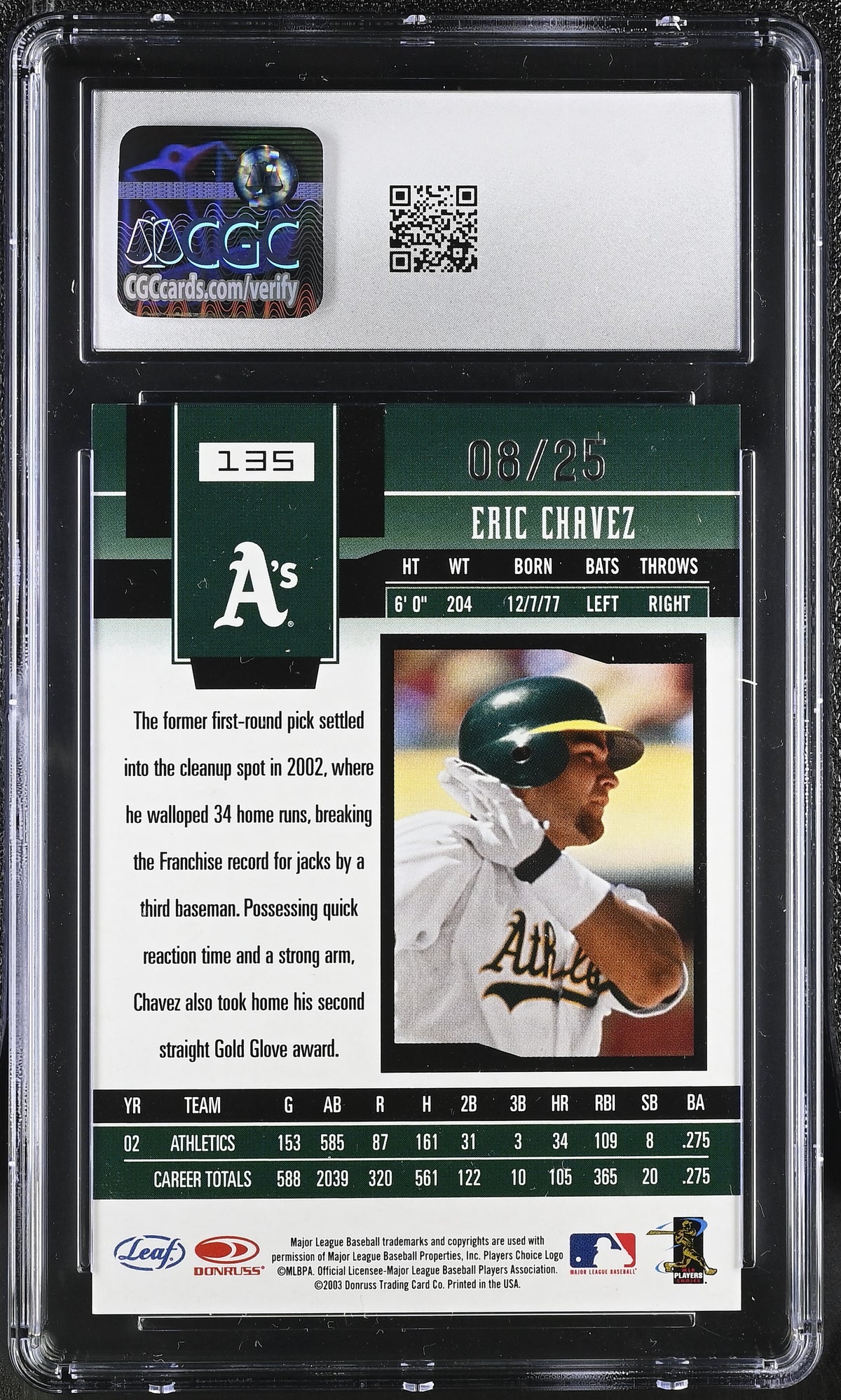 2003 Leaf Certified Materials Eric Chavez Mirror Gold /25 #135 CGC 9 Athletics