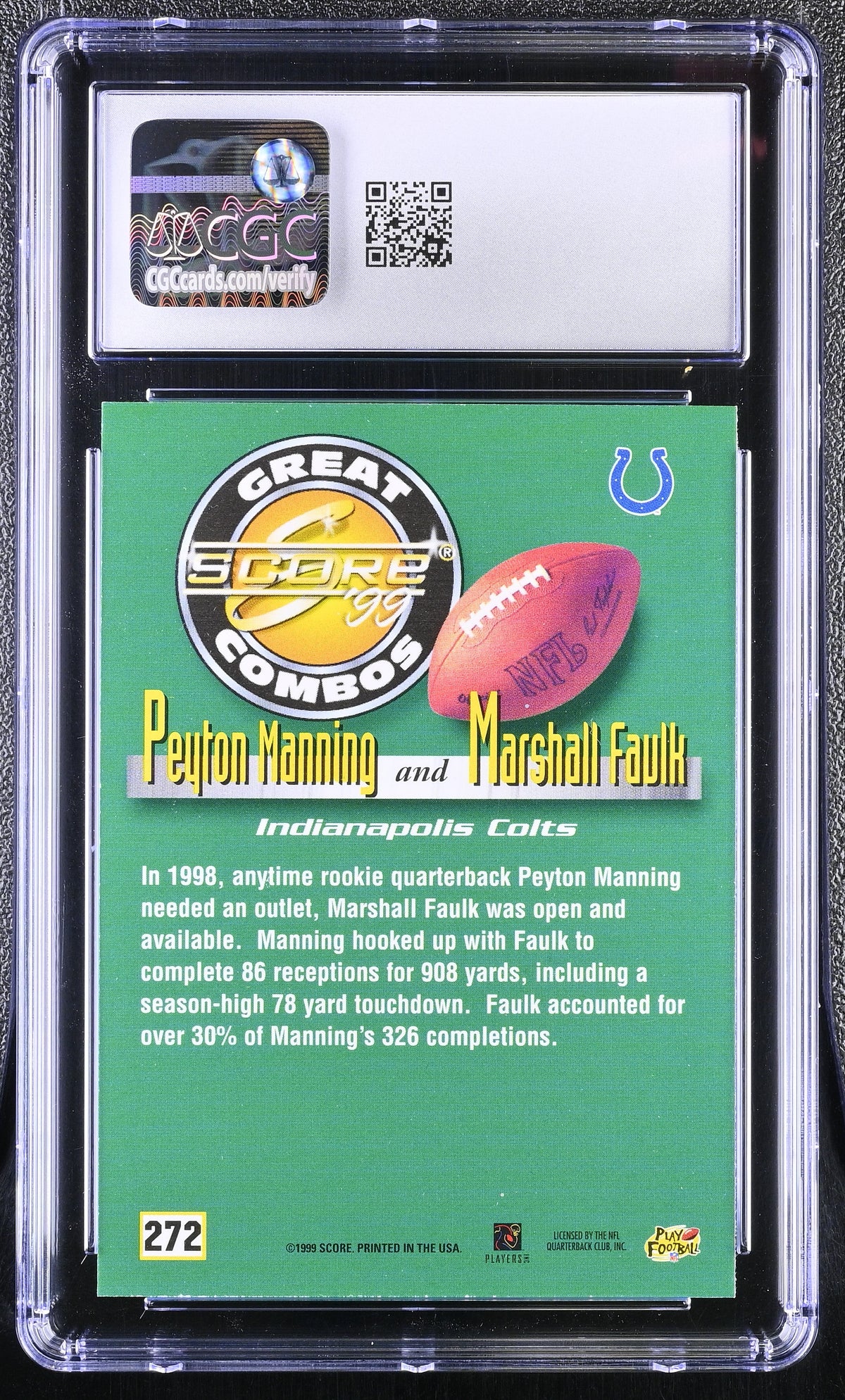 1999 Score Peyton Manning/Marshall Faulk #272 CGC 9.5 Indianapolis Colts