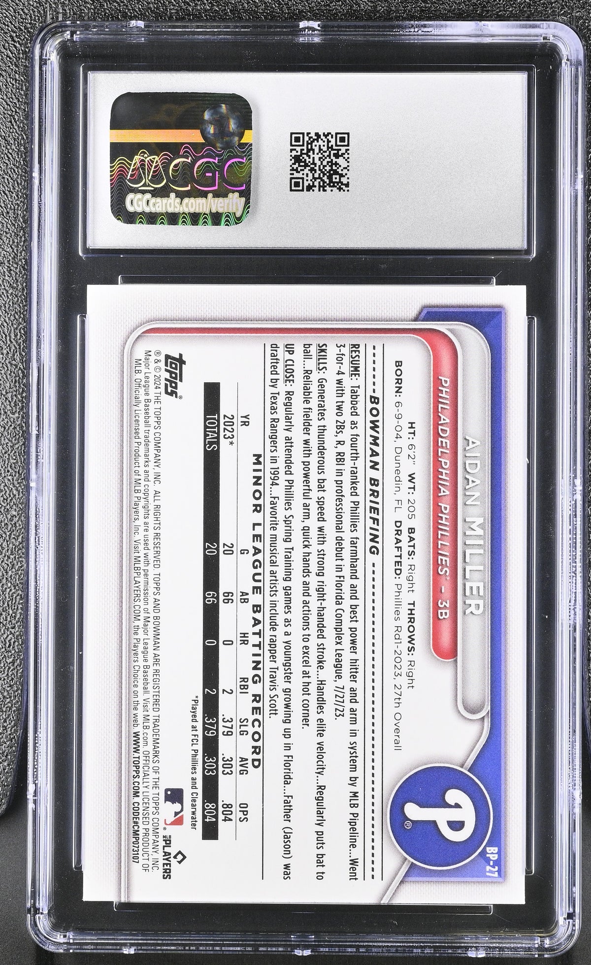 2024 Bowman Aidan Miller Prospects #BP-27 CGC 10