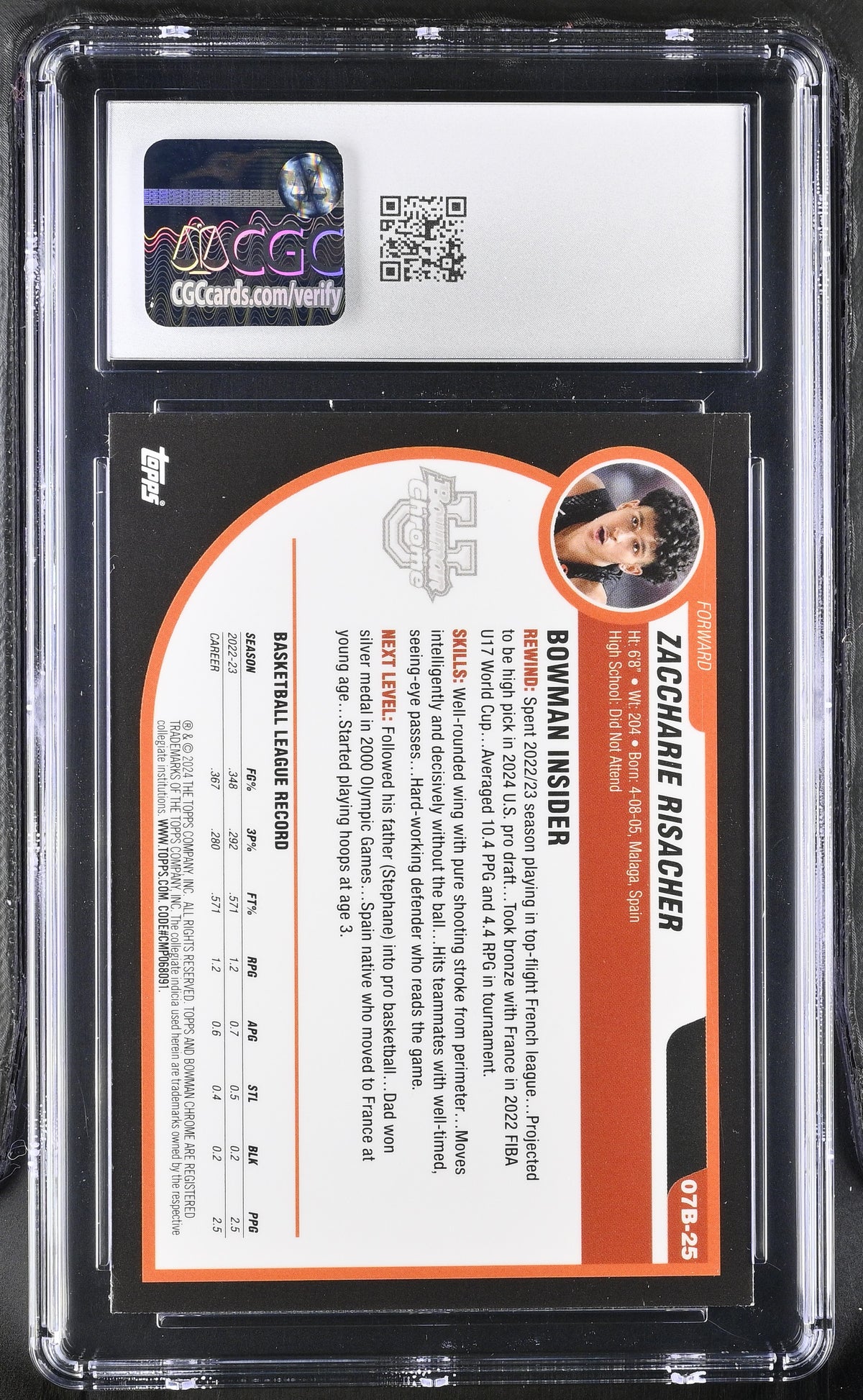 2023-24 Bowman University Chrome Zaccharie Risacher X-Fractor Rookie CGC 10
