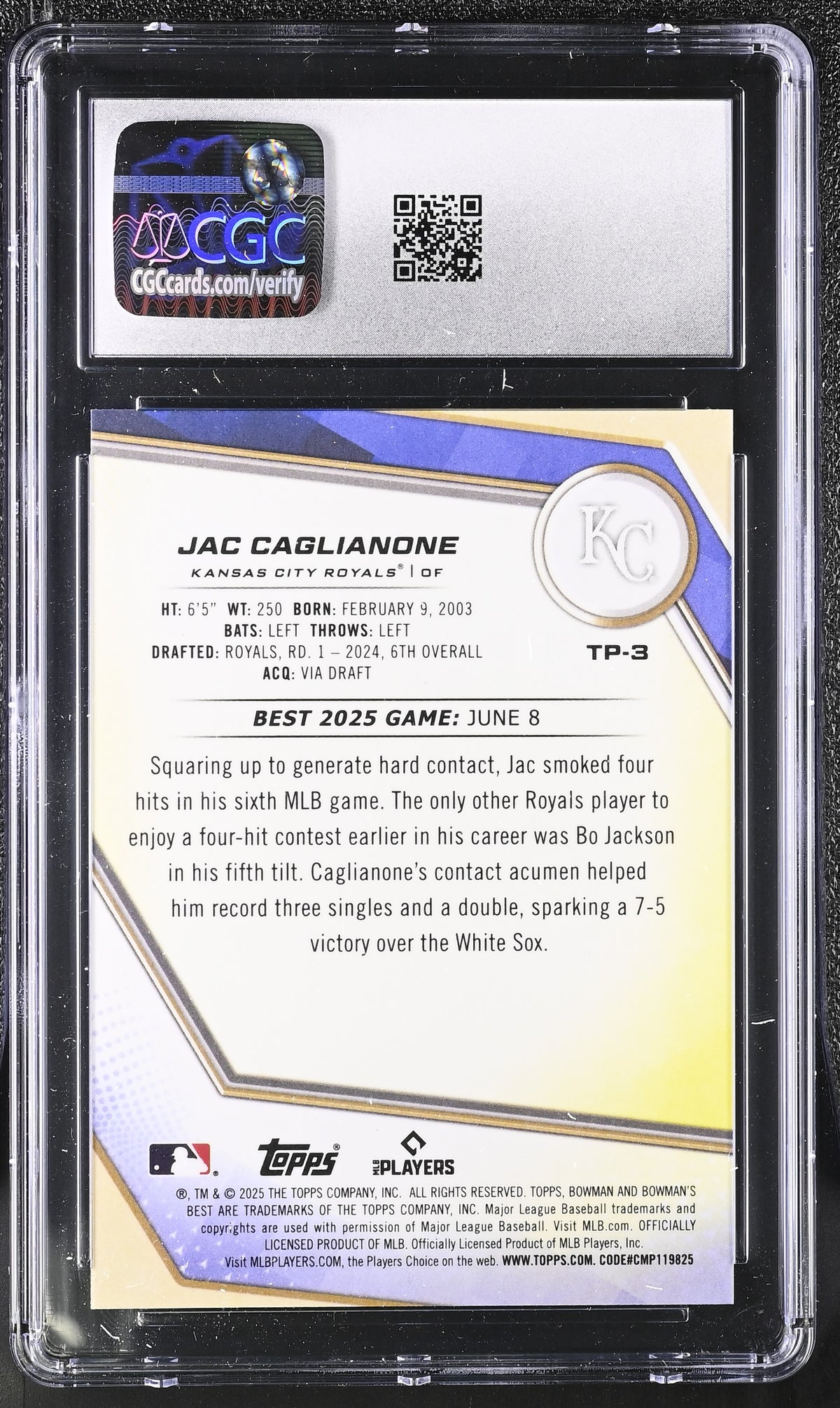 2025 Best Jac Caglianone Wave Refractor Rookie Top Prospects #TP-3 CGC 10 Royals
