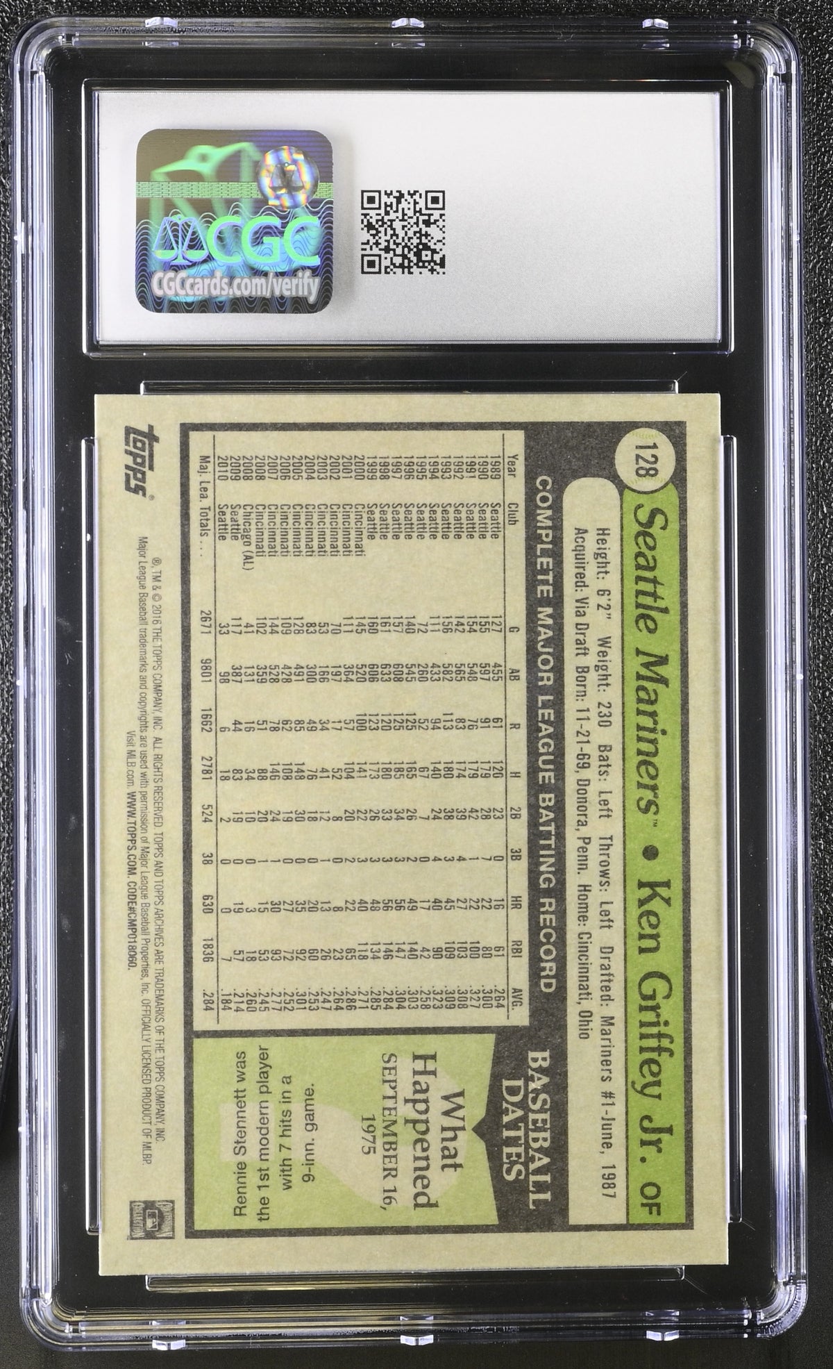2016 Topps Archives Ken Griffey Jr. #128 CGC 9 Seattle Mariners