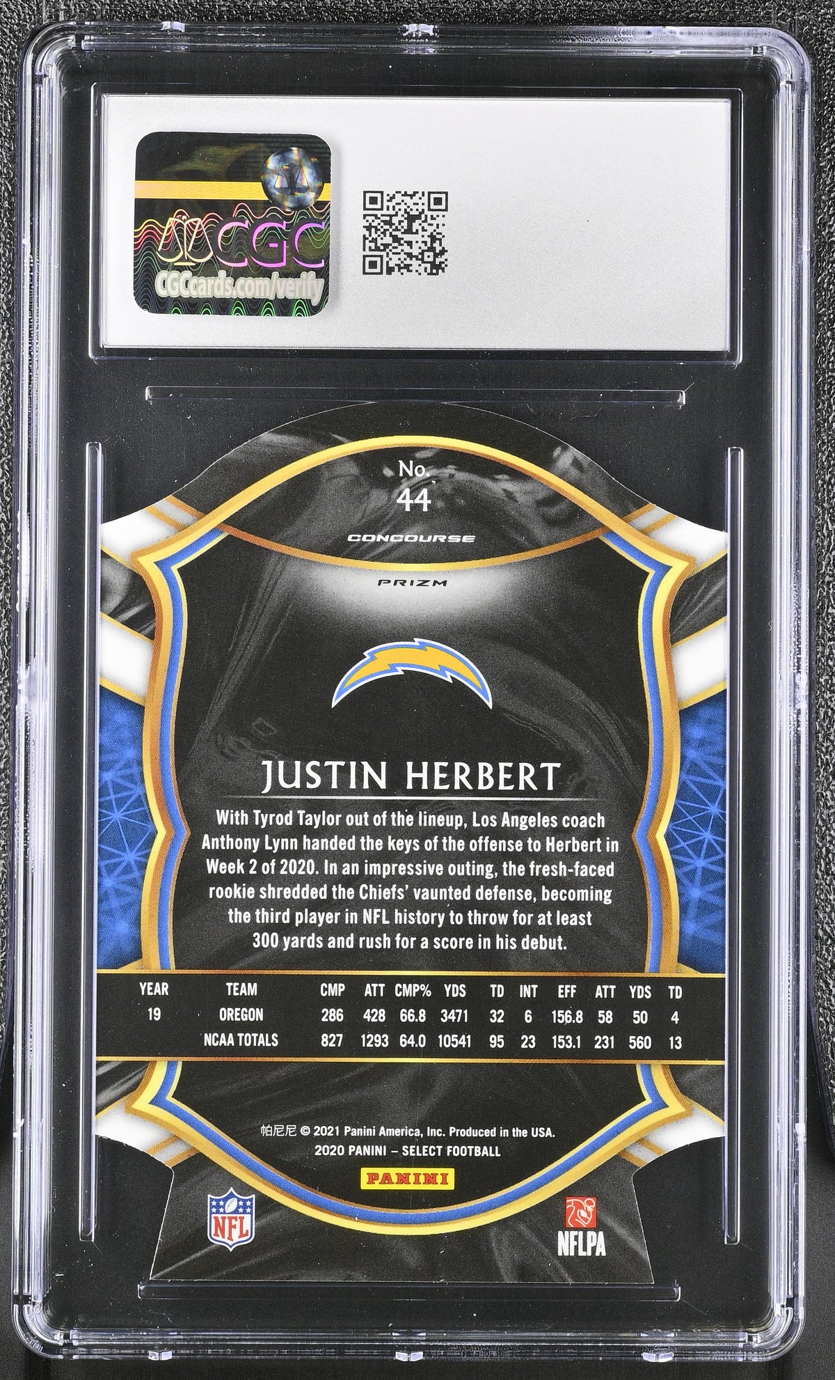 2020 Panini Select Justin Herbert Red Die-Cut Rookie #44 CGC 8.5 Chargers