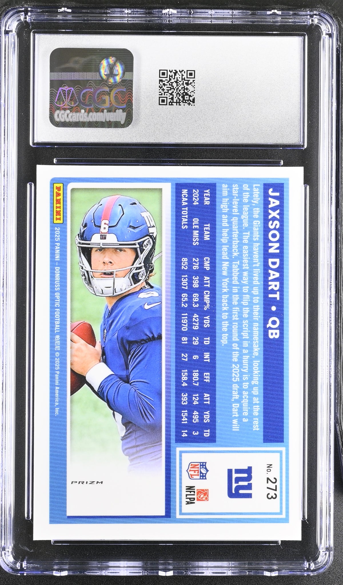 2025 Donruss Optic Jaxson Dart Holo Rookie #273 CGC 9 New York Giants
