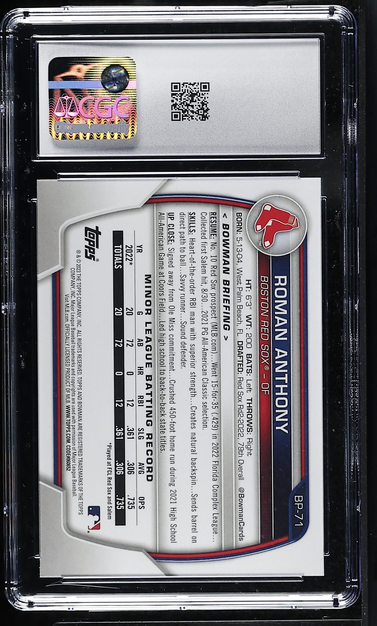 2023 Bowman Roman Anthony Rookie Prospects #BP-71 CGC 10 Boston Red Sox