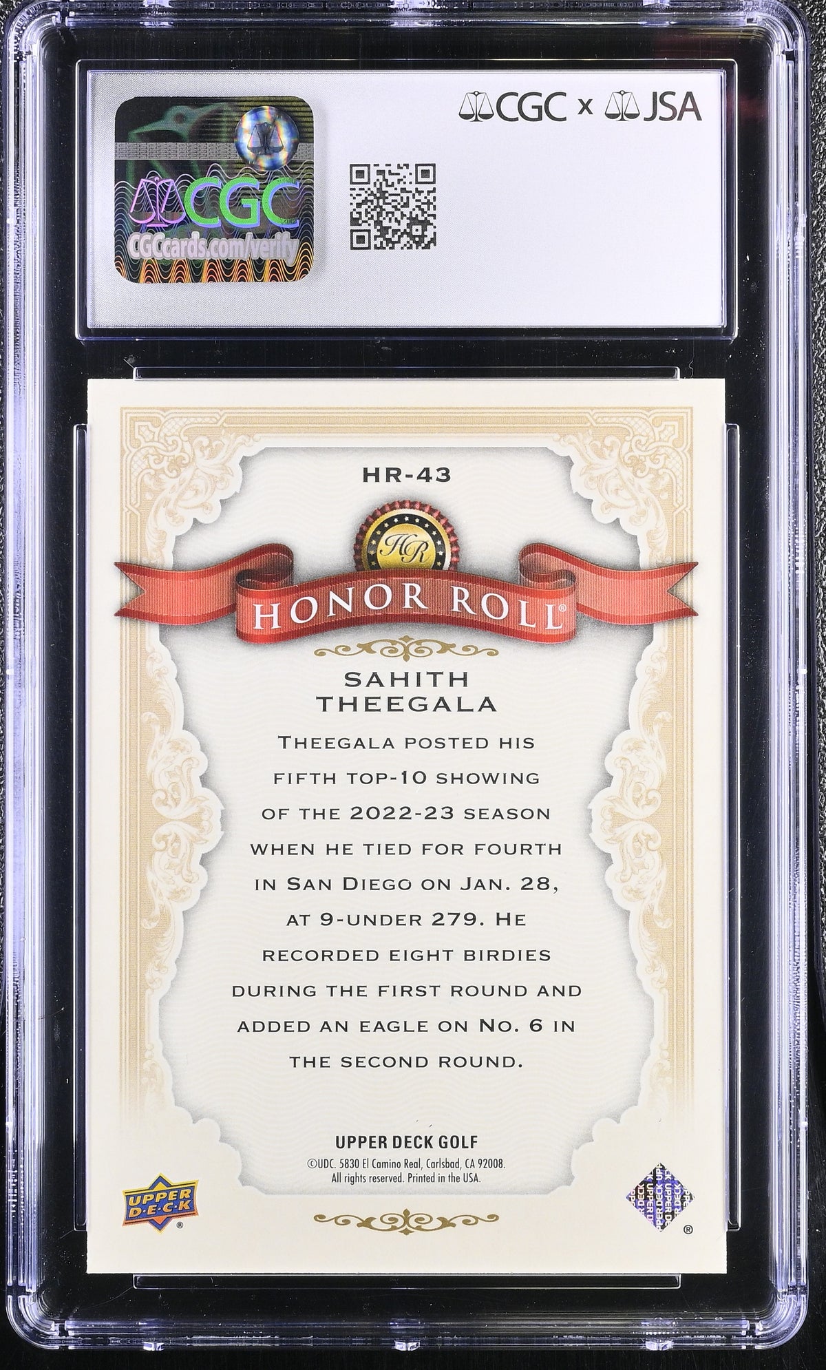 2024 Upper Deck Golf Sahith Theegala Honor Roll #HR-43 Auto Autograph CGC 10 JSA