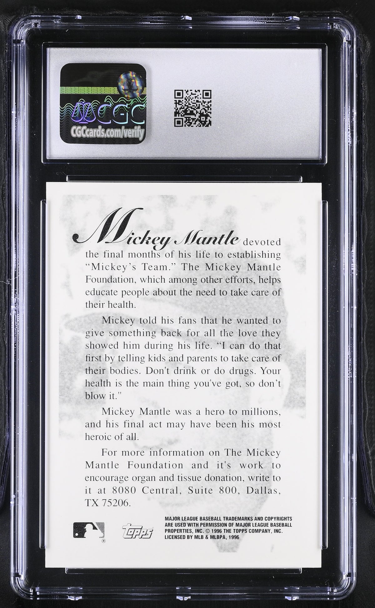 1996 Topps Mickey Mantle Mantle Foundation CGC 9.5 New York Yankees