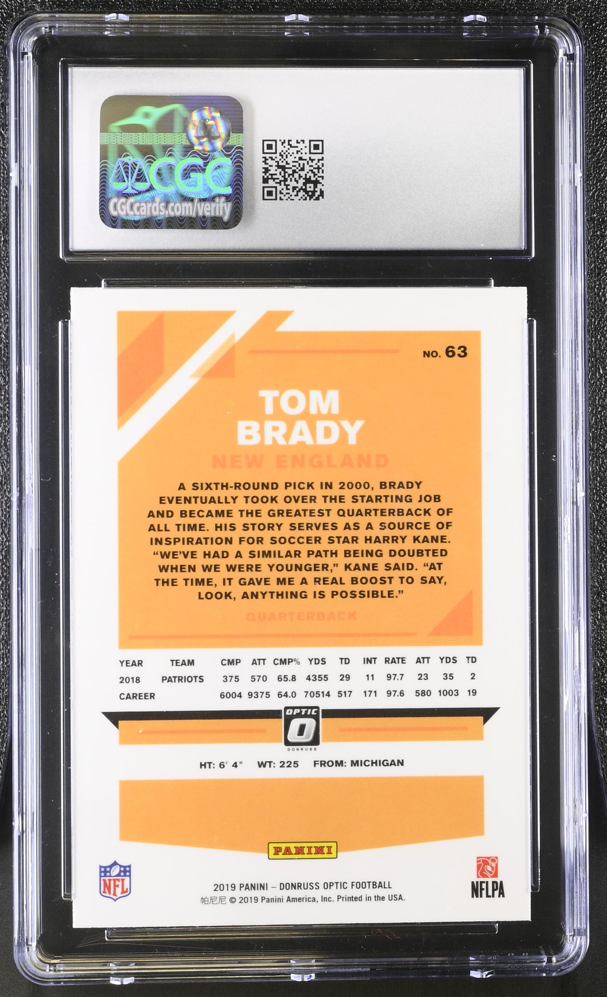 2019 Donruss Optic Tom Brady #63 CGC 9 New England Patriots
