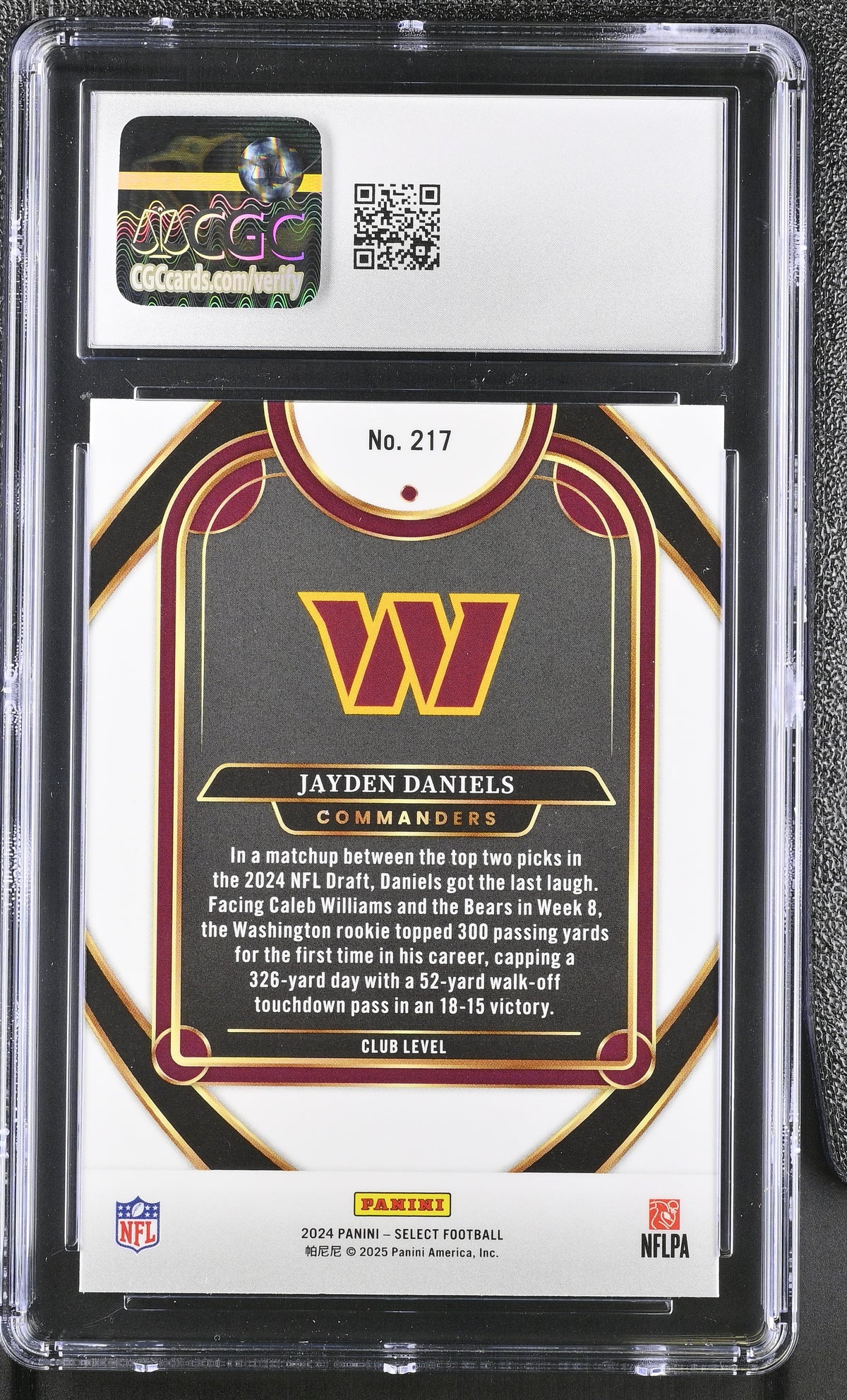 2024 Panini Select Jayden Daniels Rookie #217 CGC 10 Washington Commanders