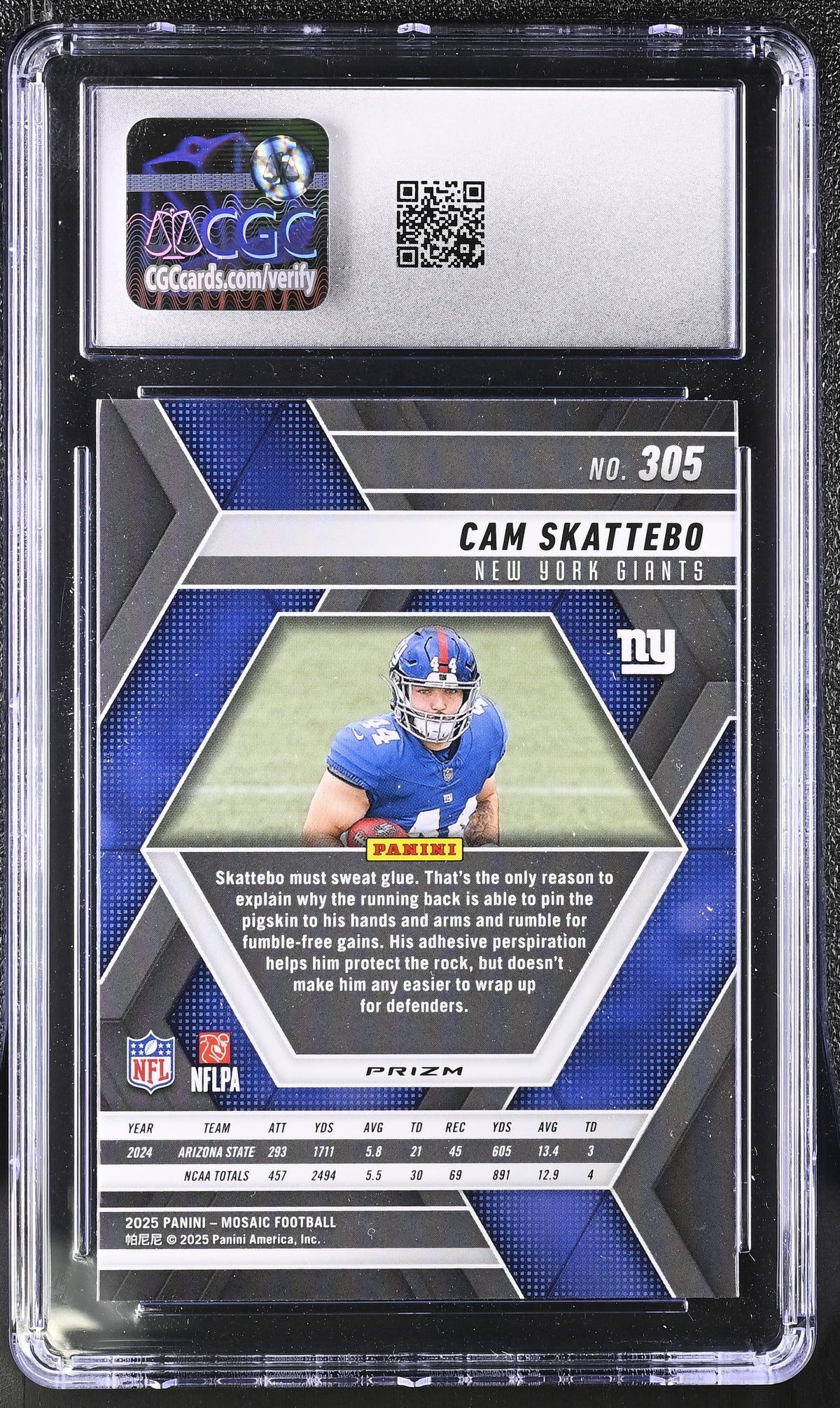 2025 Panini Mosaic Cam Skattebo Reactive Purple Rookie #305 CGC 10 Giants