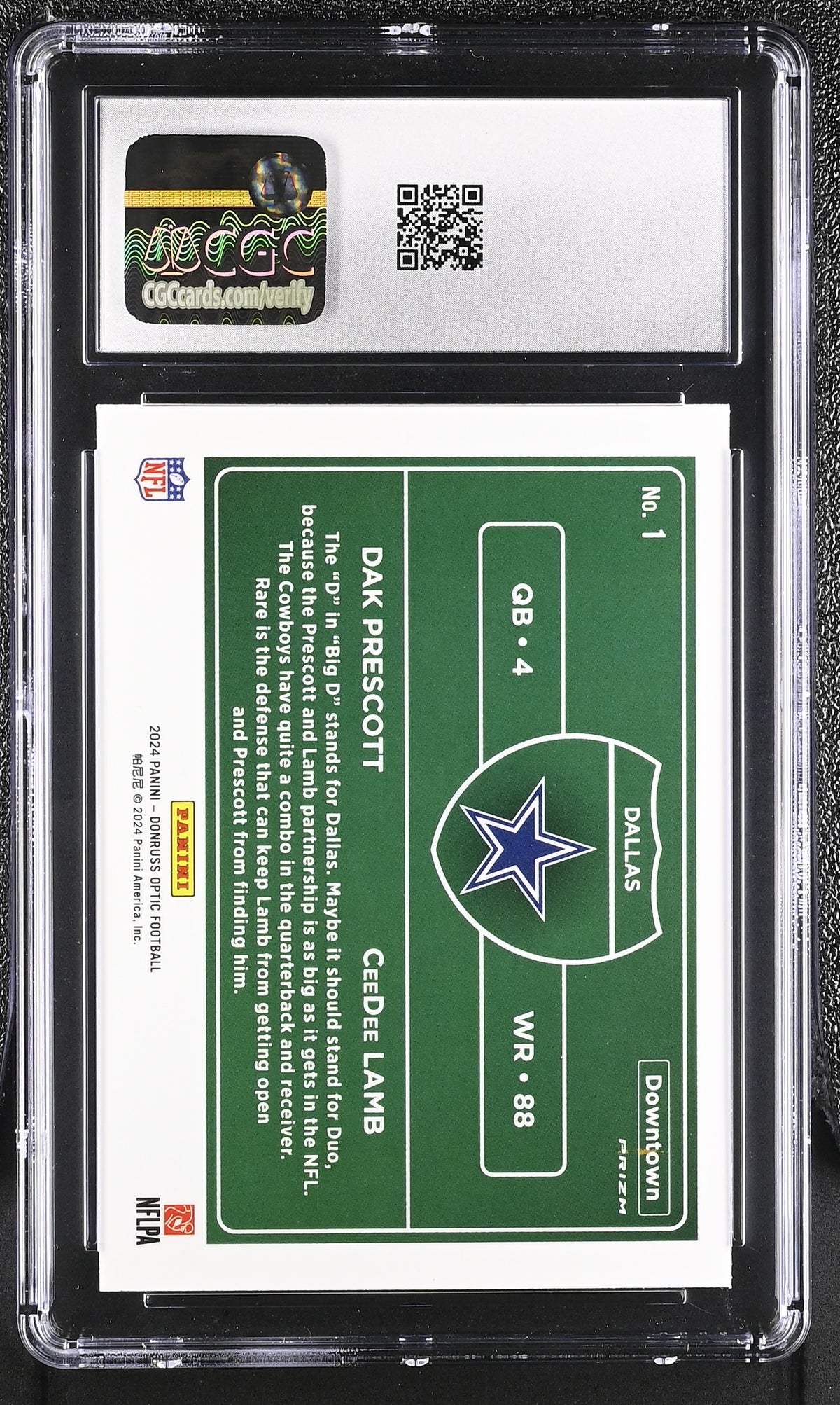 2024 Donruss Optic Dak Prescott/CeeDee Lamb Downtown Duos #1 CGC 9 Cowboys