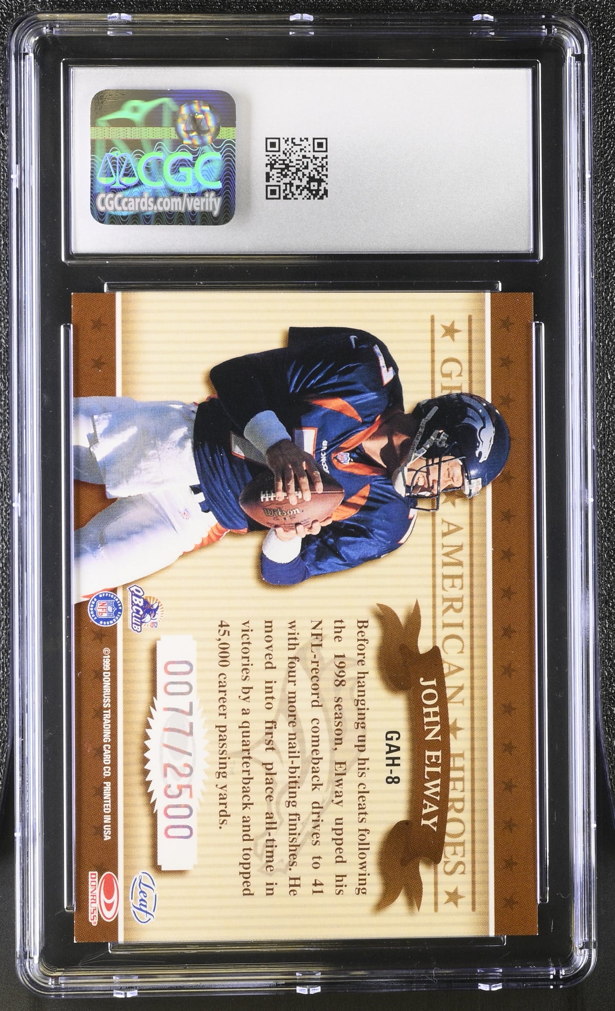 1999 Leaf Rookies & Stars John Elway Great American Heroes #GAH-8 CGC 9 Broncos
