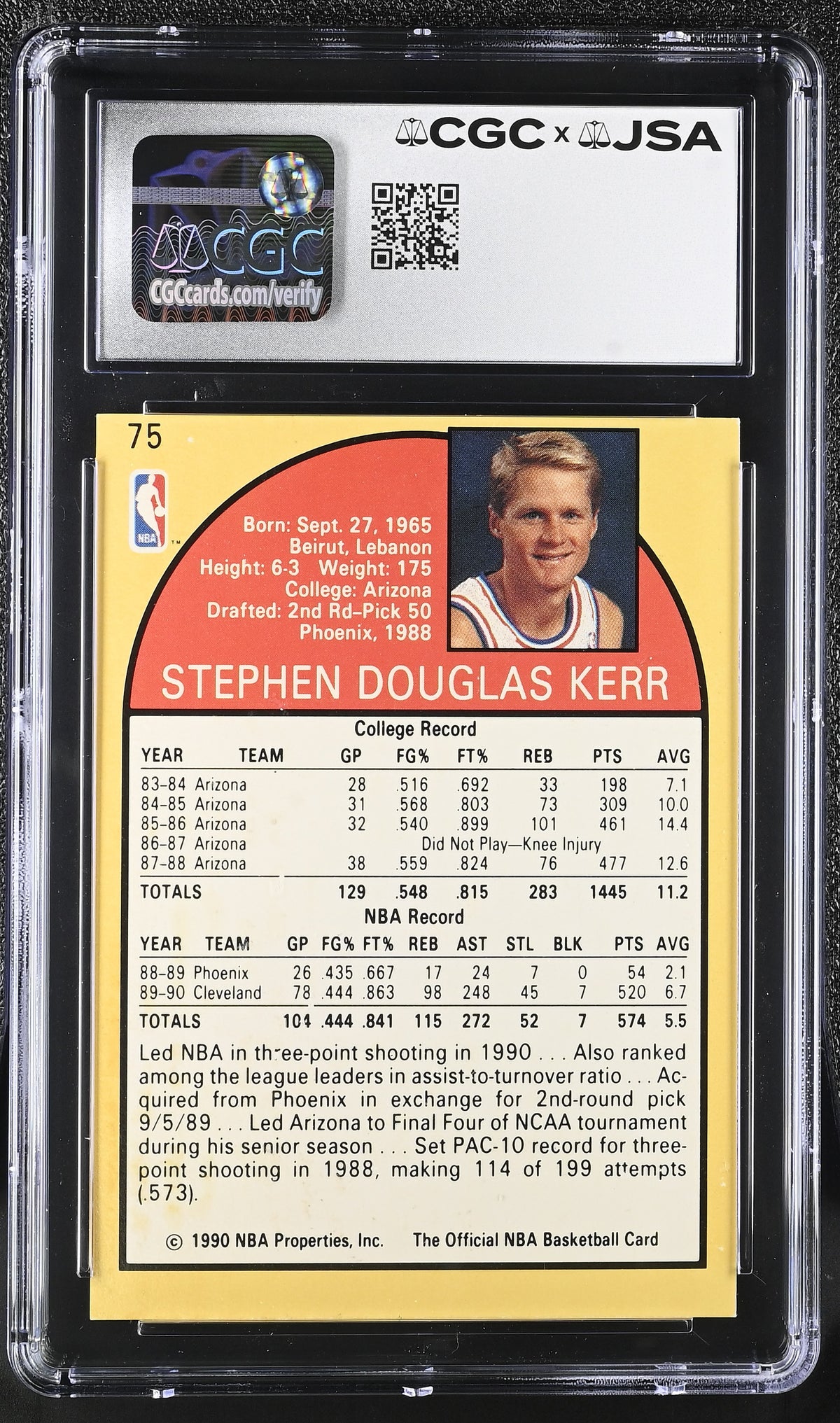 1990-91 Hoops Steve Kerr #75 CGC Authentic JSA Cleveland Cavaliers