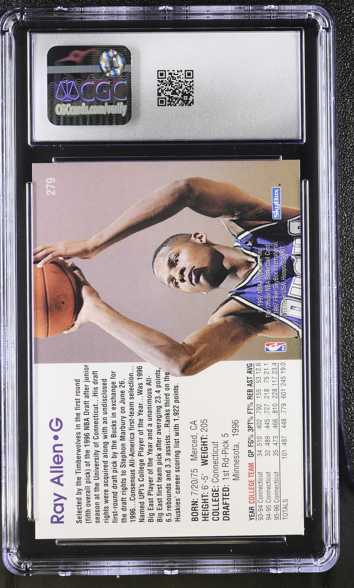 1996-97 Hoops Ray Allen Rookie #279 CGC 10 Milwaukee Bucks
