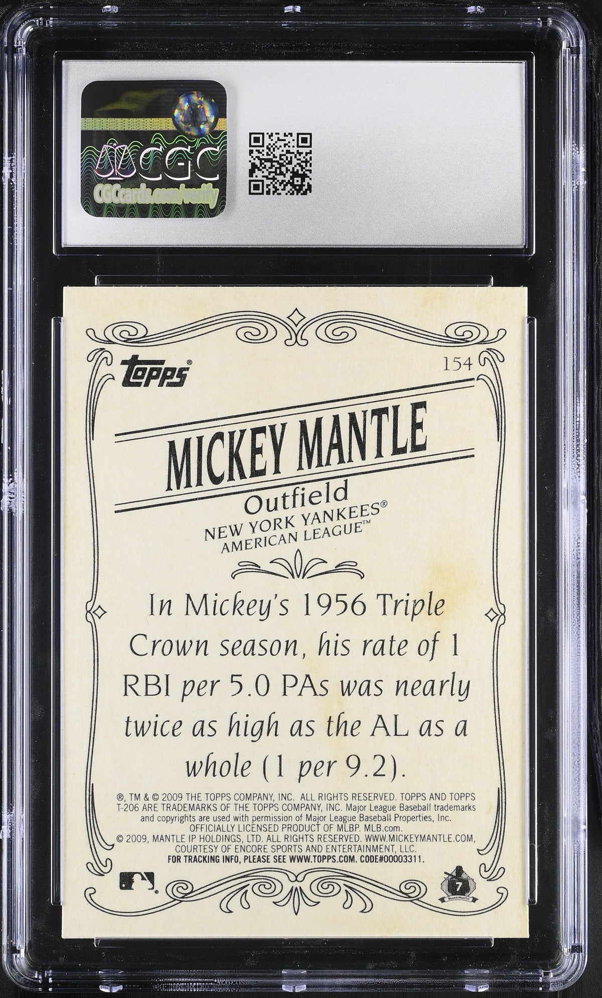 2009 Topps 206 Mickey Mantle #154 CGC 9.5 New York Yankees