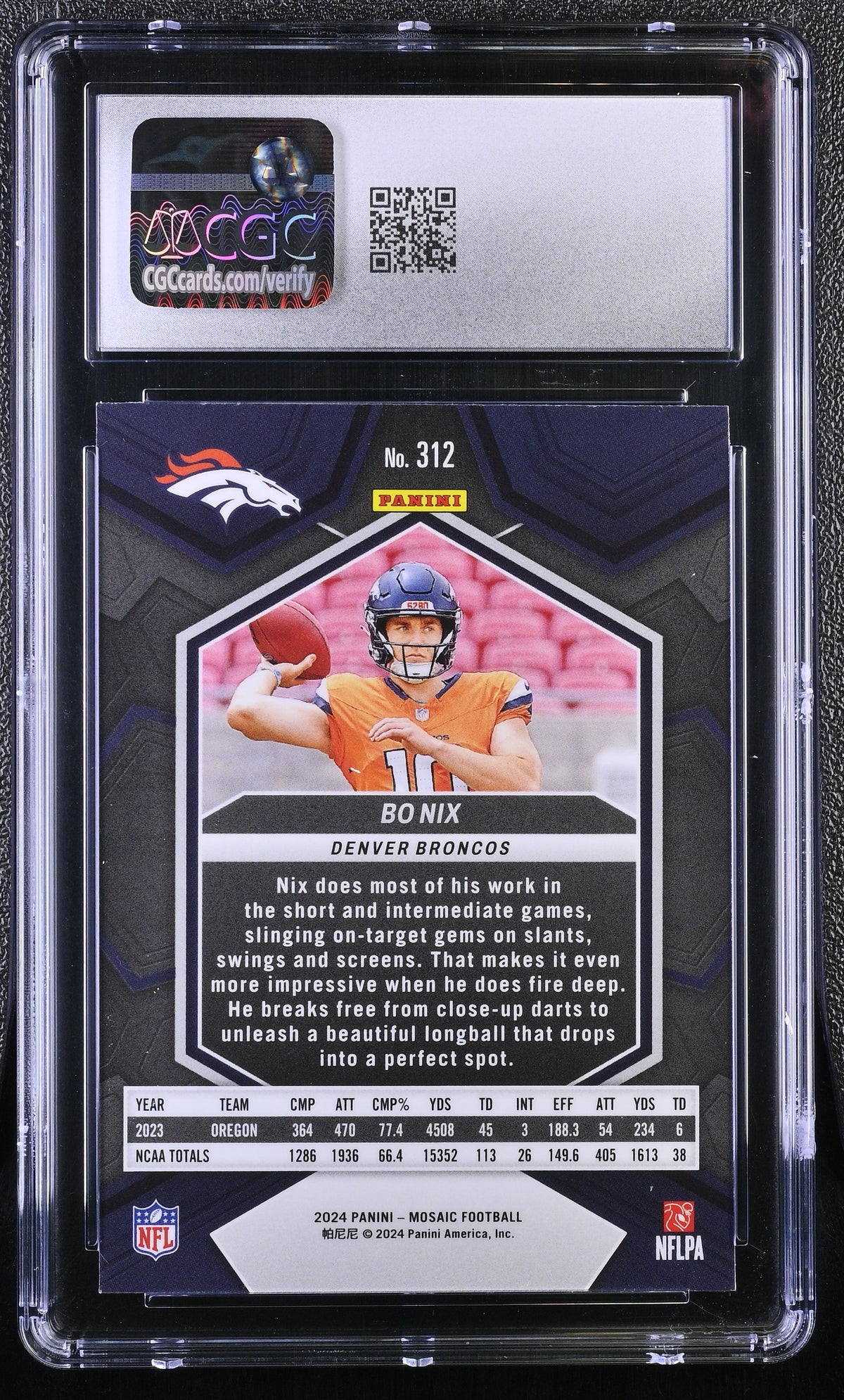 2024 Panini Mosaic Bo Nix Rookie #312 CGC 9.5 Denver Broncos