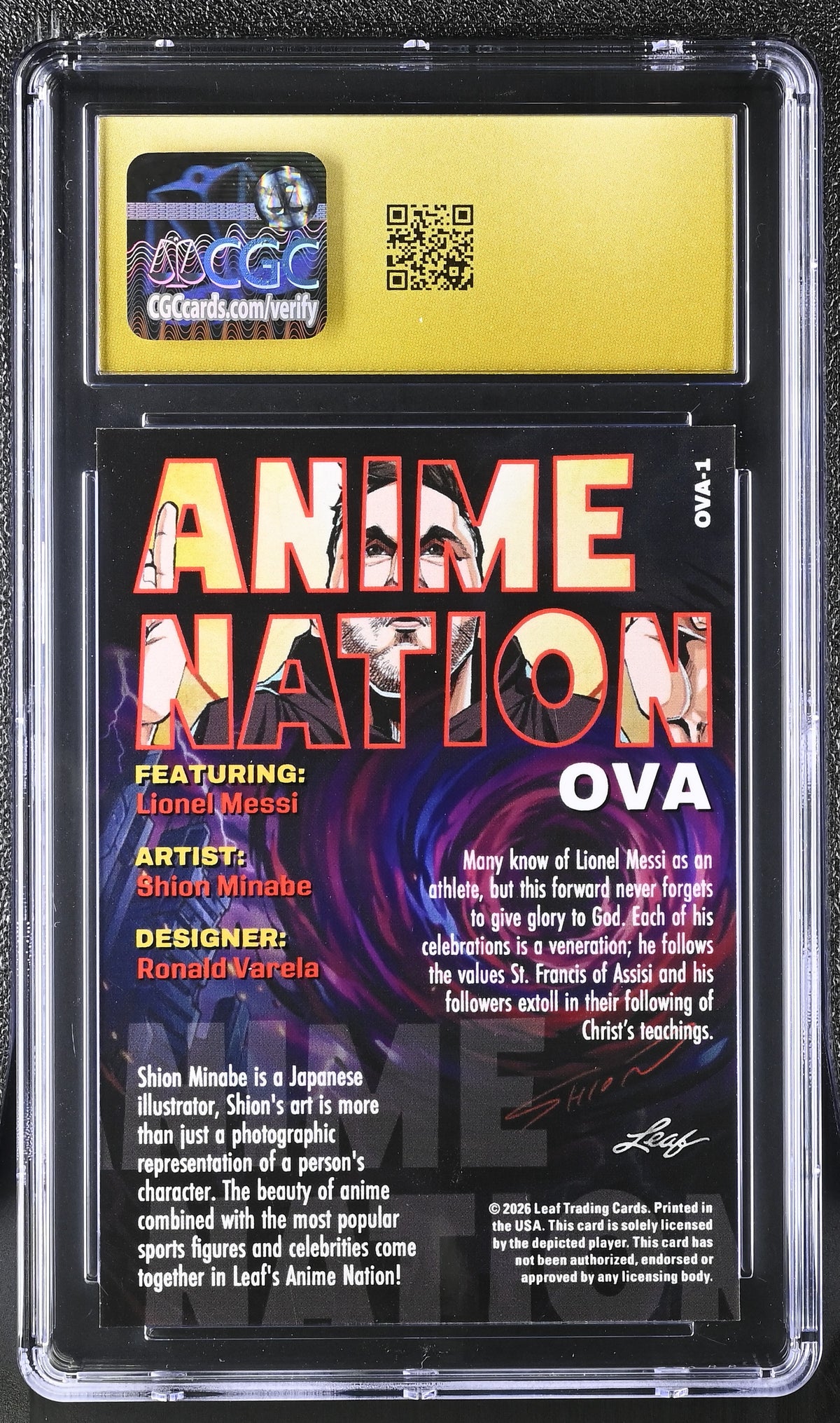 2026 Leaf Anime Nation Ova Lionel Messi #OVA-1 CGC 10 Pristine