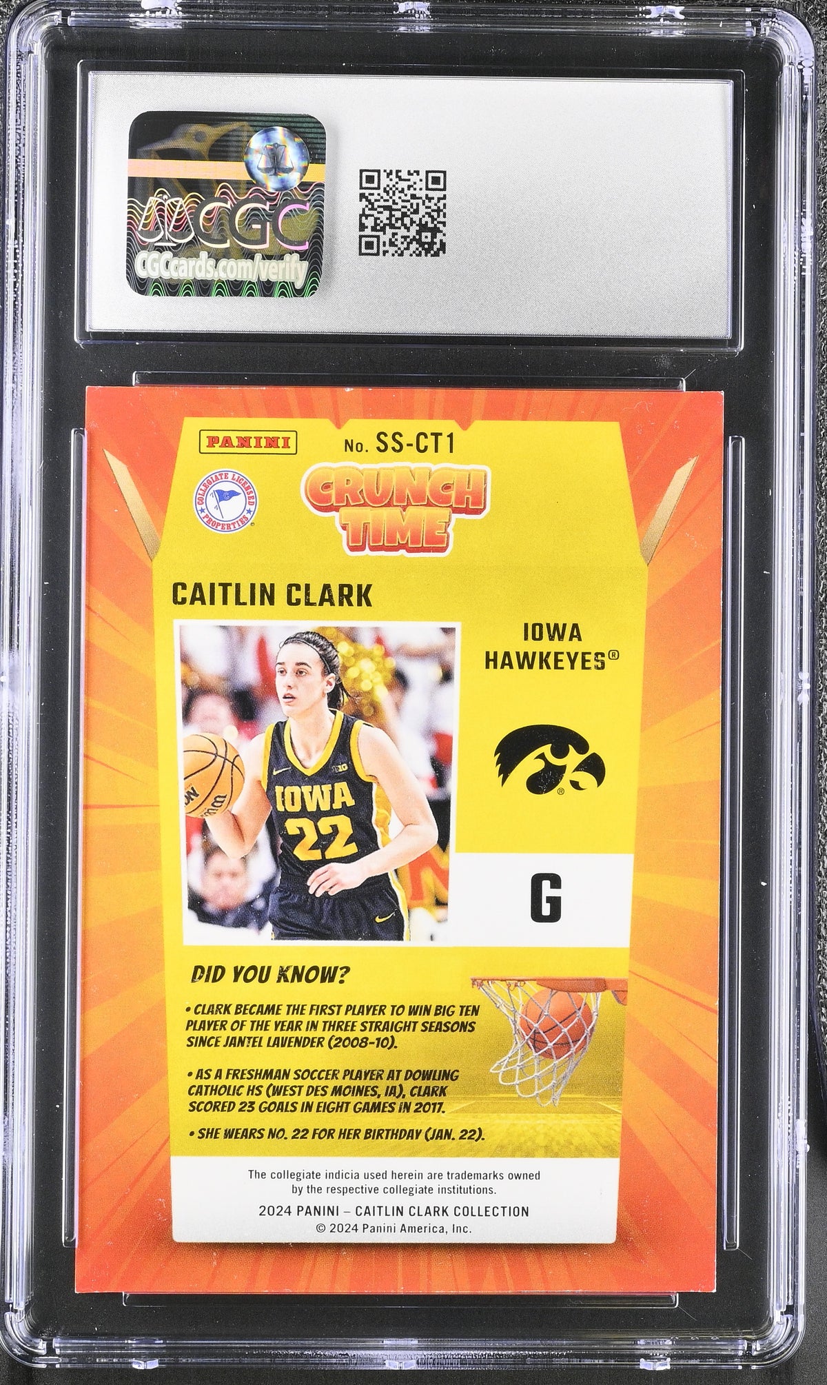 2024 Panini Caitlin Clark Collection Rookie Crunch Time #SS-CT1 CGC 9 Iowa