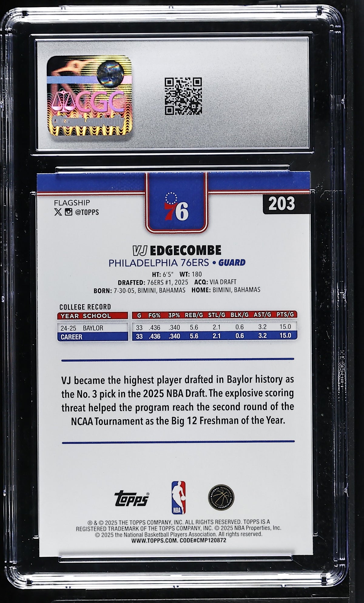2025-26 Topps VJ Edgecombe #203 CGC 10