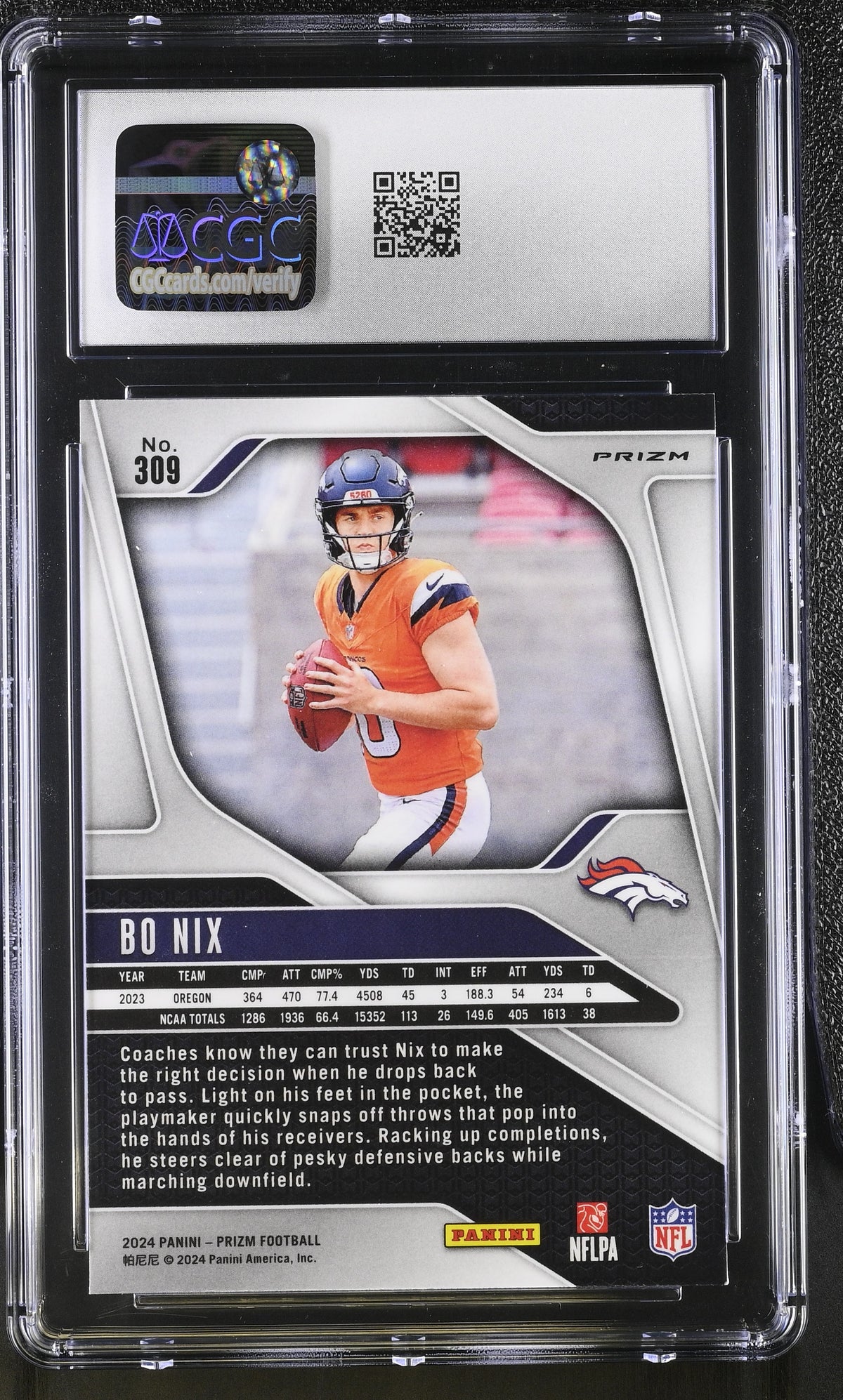 2024 Panini Prizm Bo Nix Neon Green Pulsar Rookie #309 CGC 9 Denver Broncos