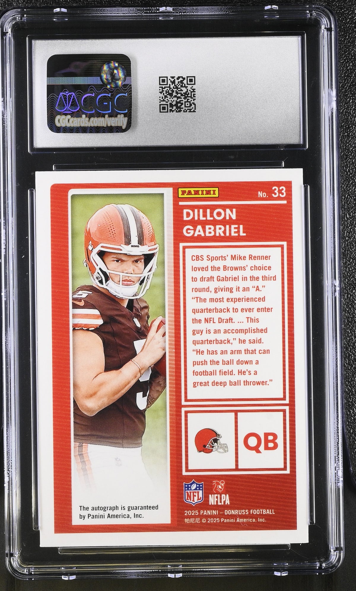 2025 Donruss Dillon Gabriel /299 The Rookies Autographs #33 CGC 9 Browns