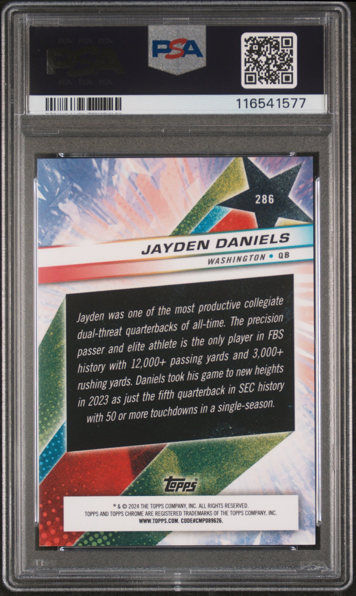 2024 Topps Cosmic Chrome Jayden Daniels Black Eclipse /10 Rookie PSA 9 Commander