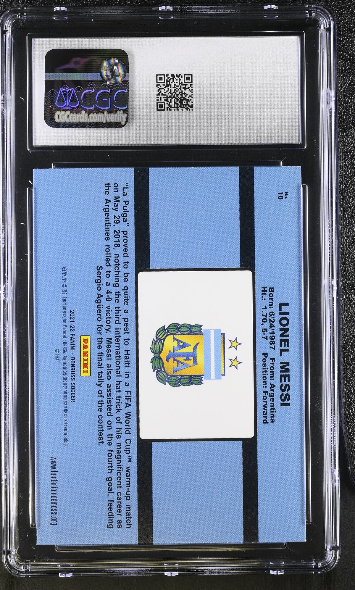 2021-22 Donruss FIFA World Cup Lionel Messi '91 Tribute #10 CGC 10 Argentina