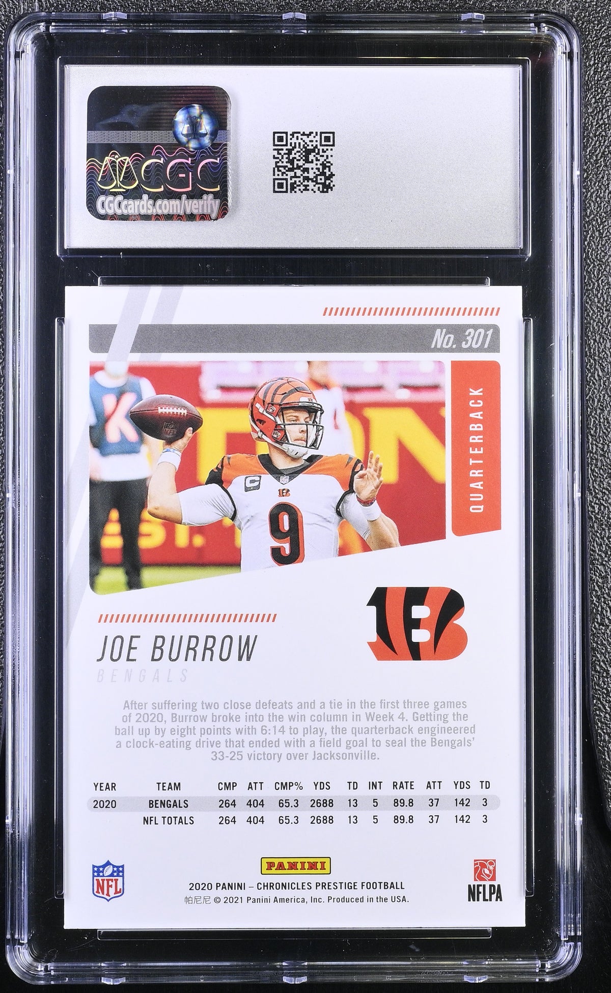 2020 Panini Chronicles Joe Burrow Prestige #301 CGC 10 Cincinnati Bengals