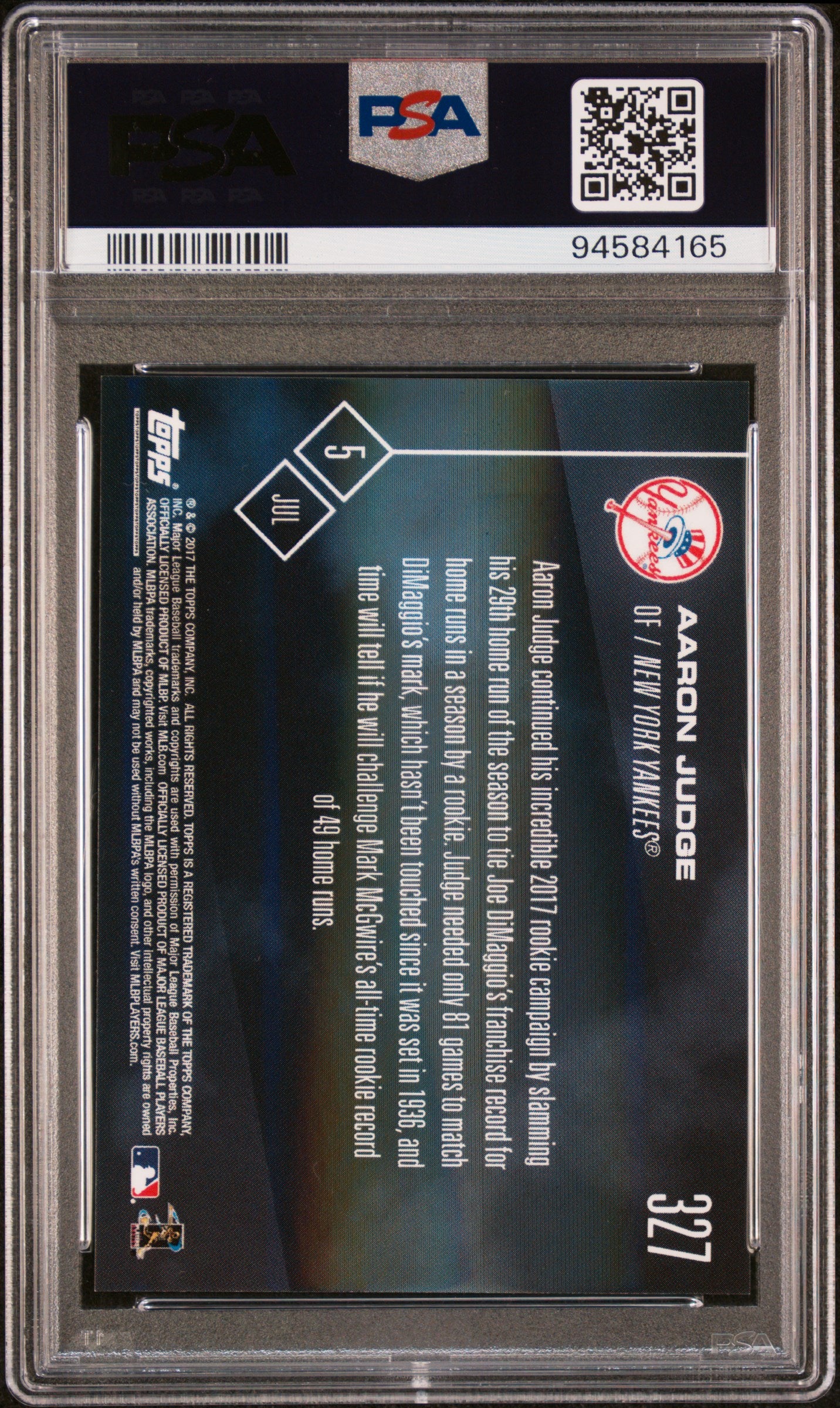 2017 Topps Now Aaron Judge #327 PSA 9