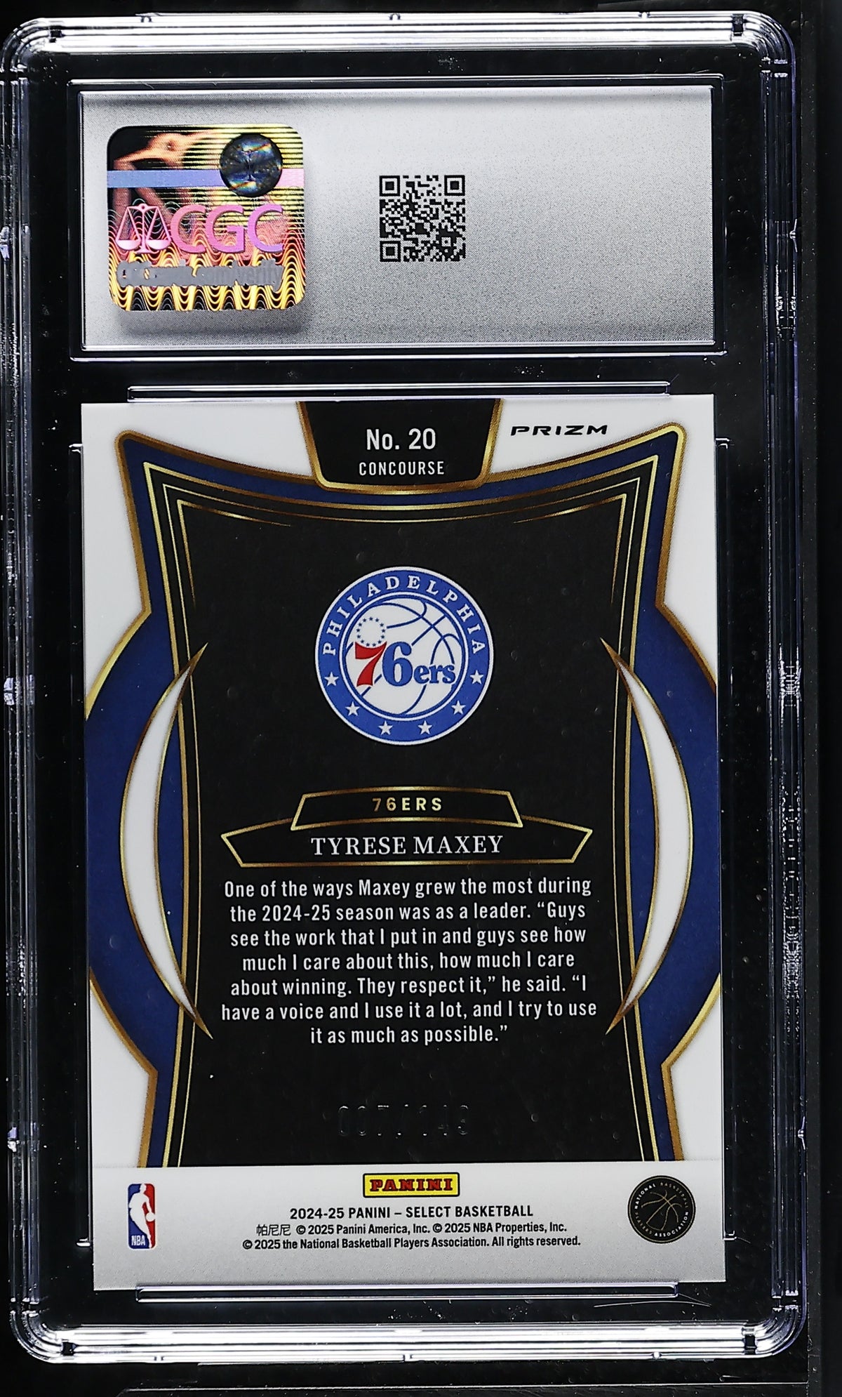 2024-25 Panini Select Tyrese Maxey White /149 #20 CGC 10 Philadelphia 76ers