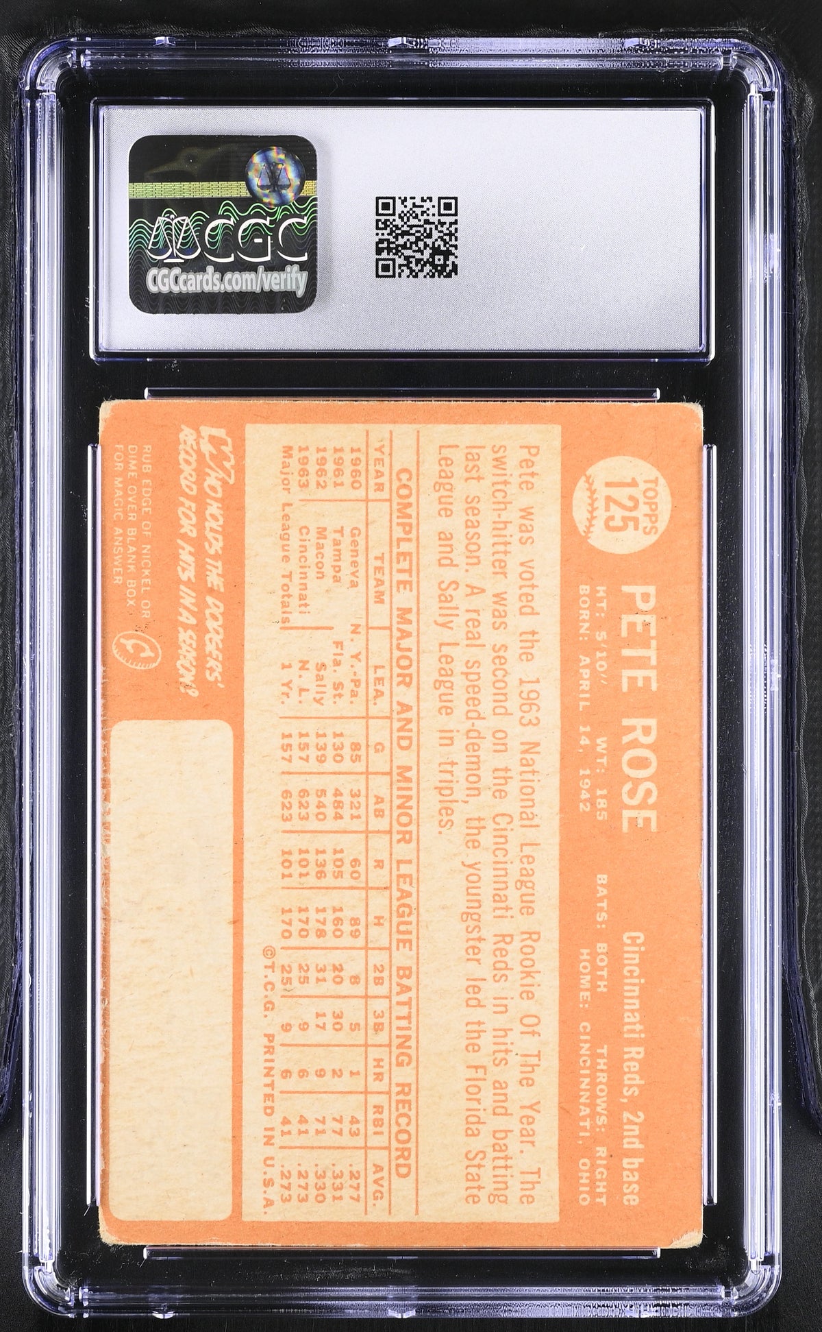 1964 Topps Pete Rose #125 CGC 2.5 Cincinnati Reds