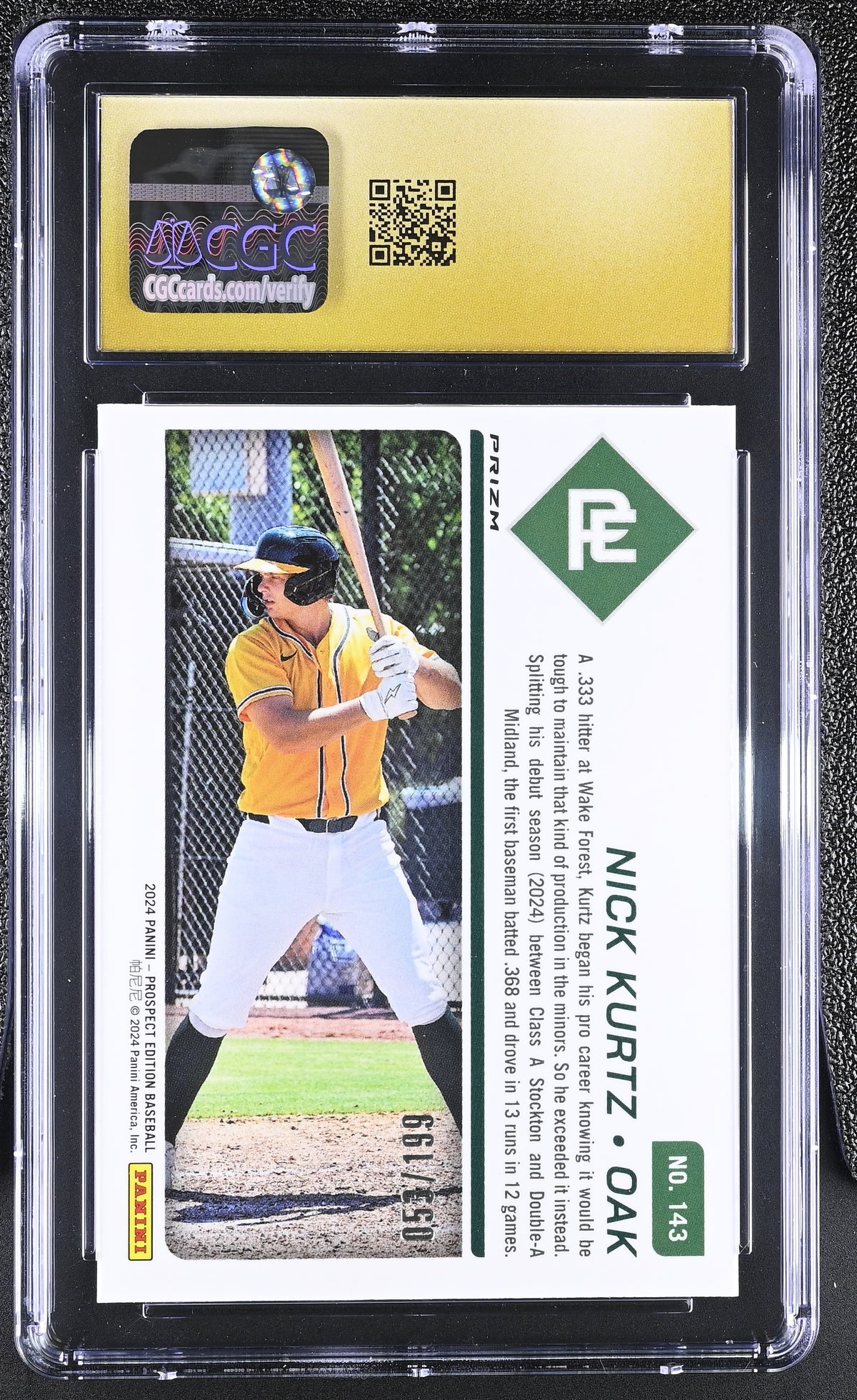 2024 Panini Prospect Edition Nick Kurtz Holo Red /199 Rookie 143 CGC 10 Pristine
