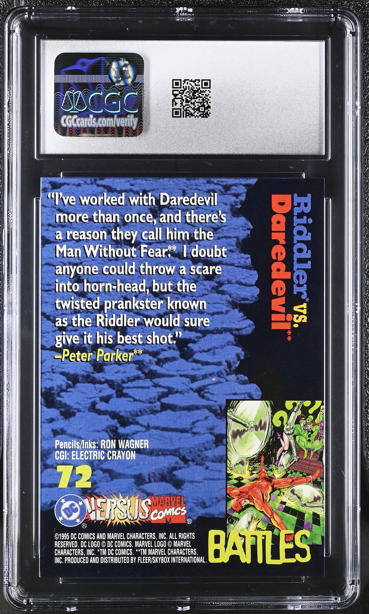 1995 Fleer/Skybox DC VS Marvel Comics Riddler Vs. Daredevil #72 CGC 10
