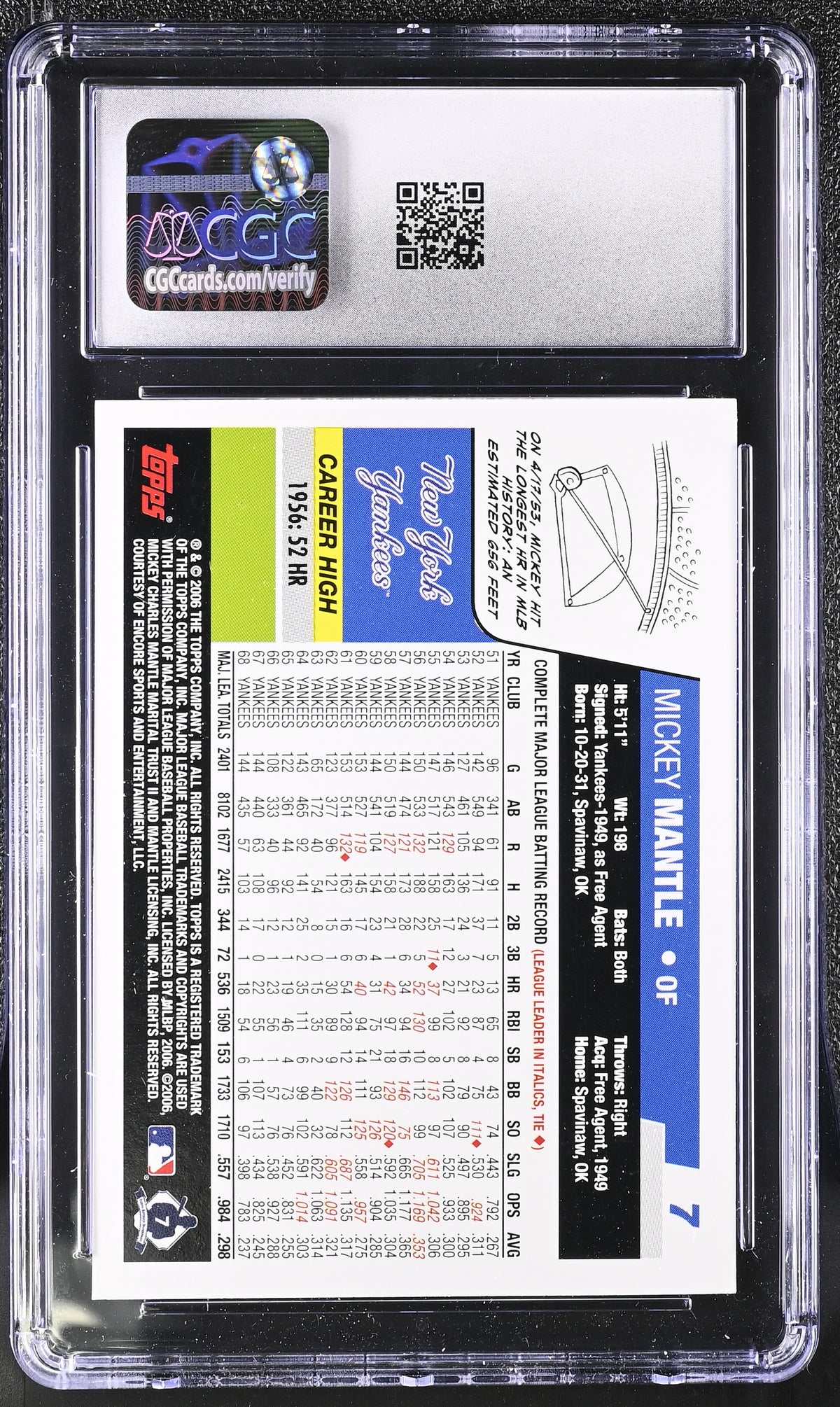 2006 Topps Mickey Mantle #7 CGC 9 New York Yankees