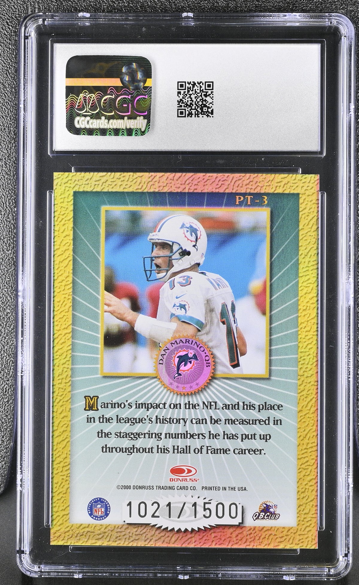 2000 Donruss Elite Dan Marino 1021/1500 Passing the Torch #PT-3 CGC 9 Dolphins