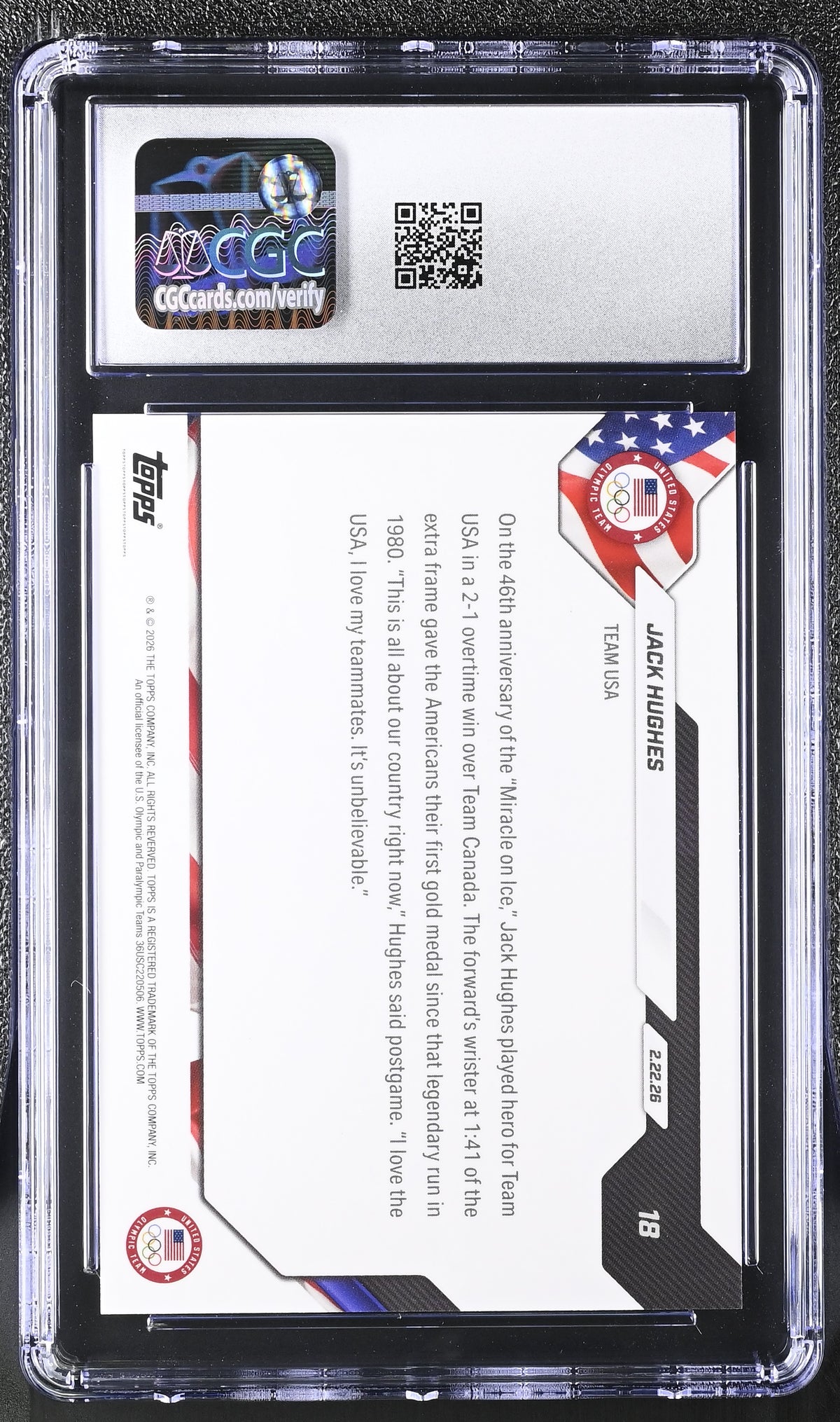 2026 Topps Now Olympics Jack Hughes #18 CGC 9 USA
