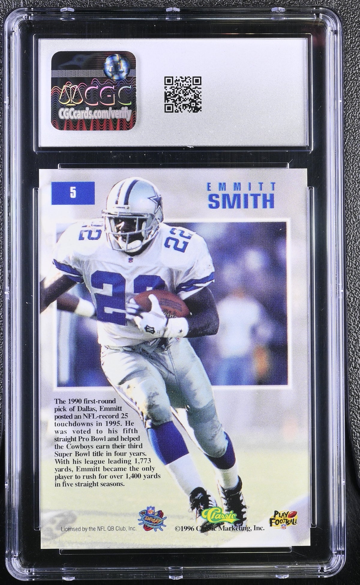 1996 Classic NFL Draft Day Emmitt Smith #5 CGC 10 Dallas Cowboys