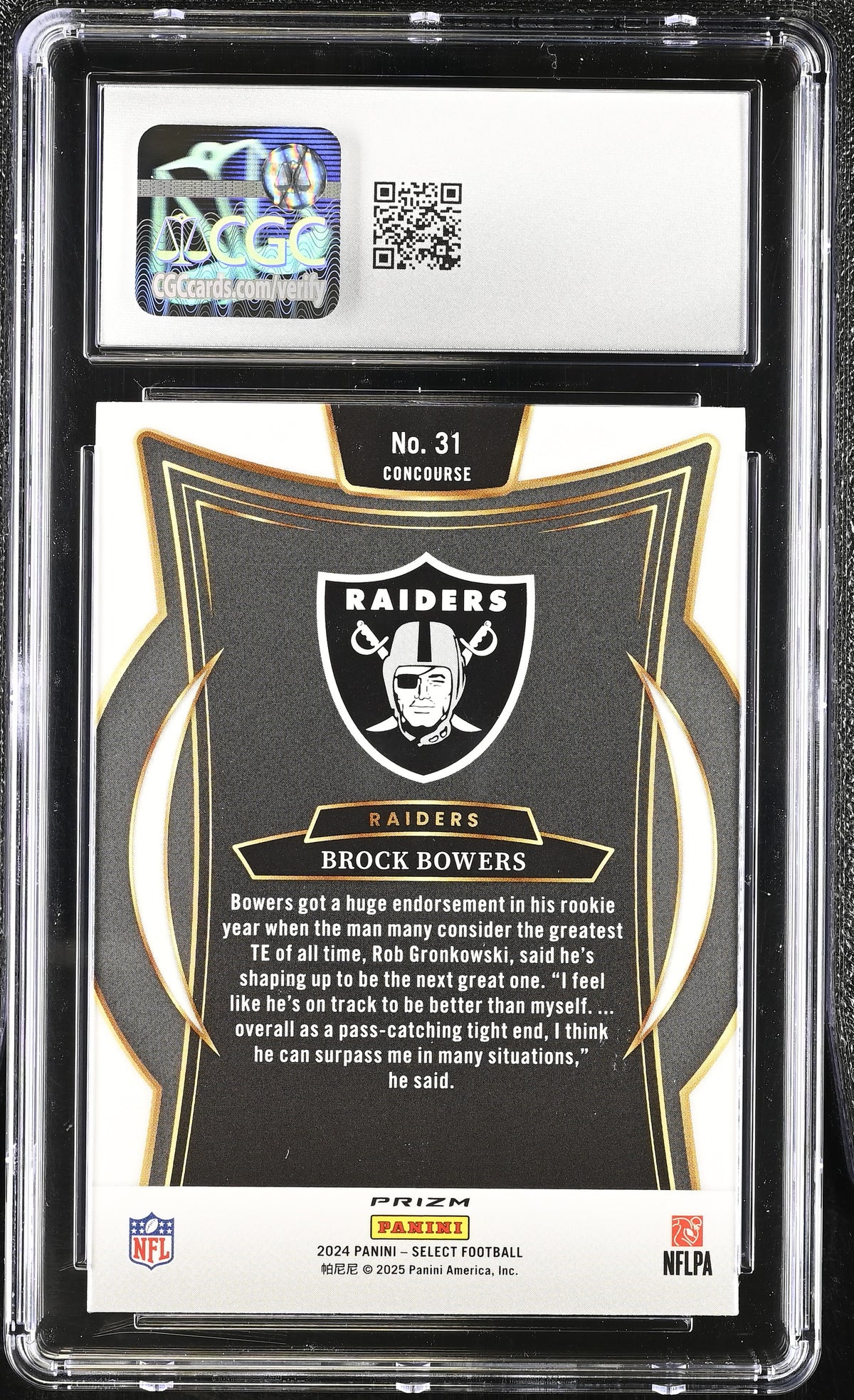 2024 Panini Select Brock Bowers Red & Blue Shock Rookie #31 CGC 10 Raiders