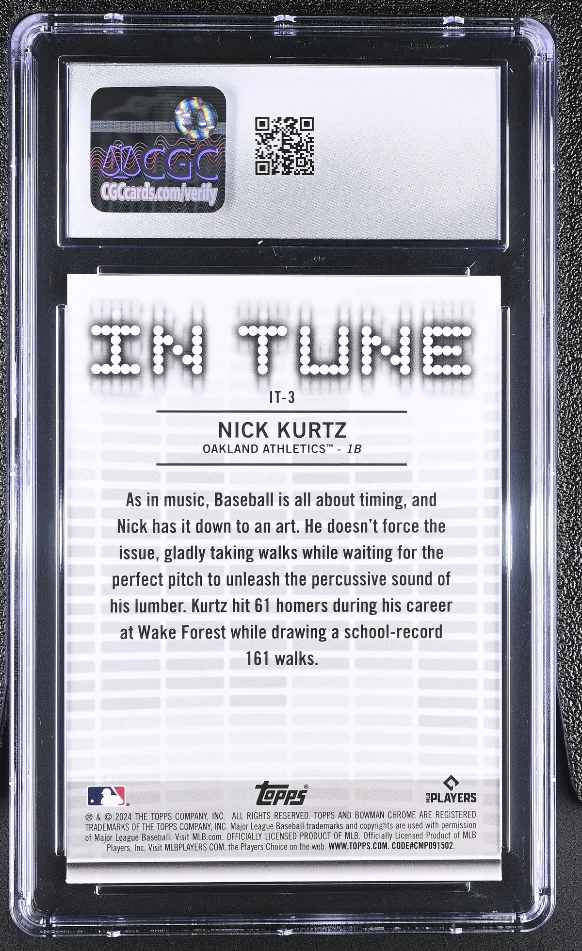 2024 Bowman Draft Nick Kurtz Rookie In Tune #IT-3 CGC 10 Oakland Athletics